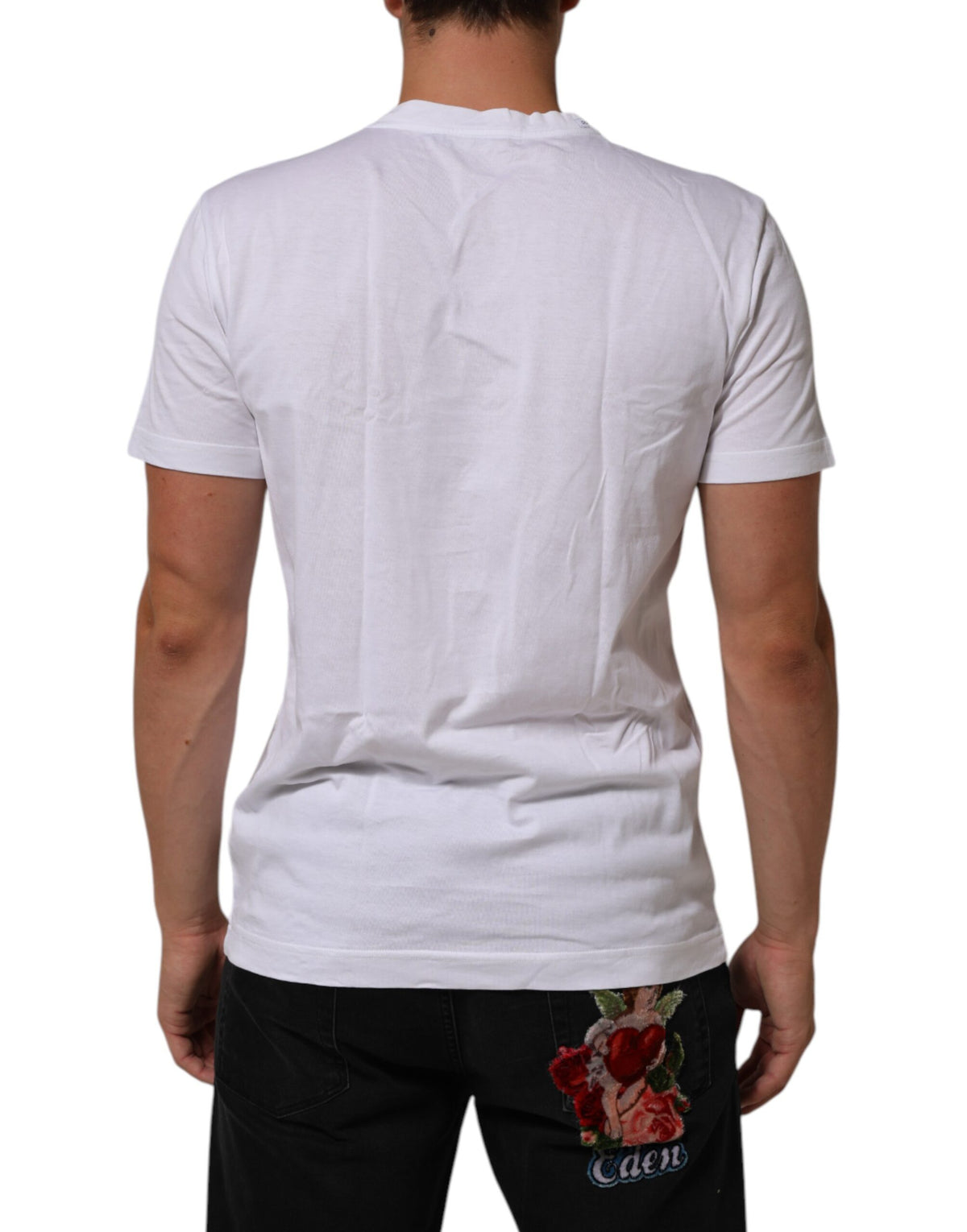 Pre-Owned Dolce & Gabbana White Cotton DG Love Patch Crew Neck T-shirt Men's - Very Good