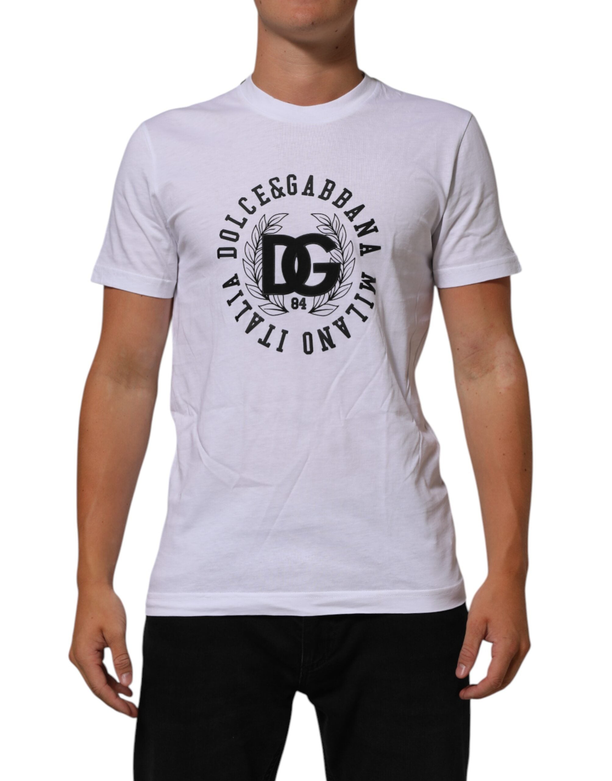 New Dolce & Gabbana White Cotton Logo Print Crew Neck T-shirt