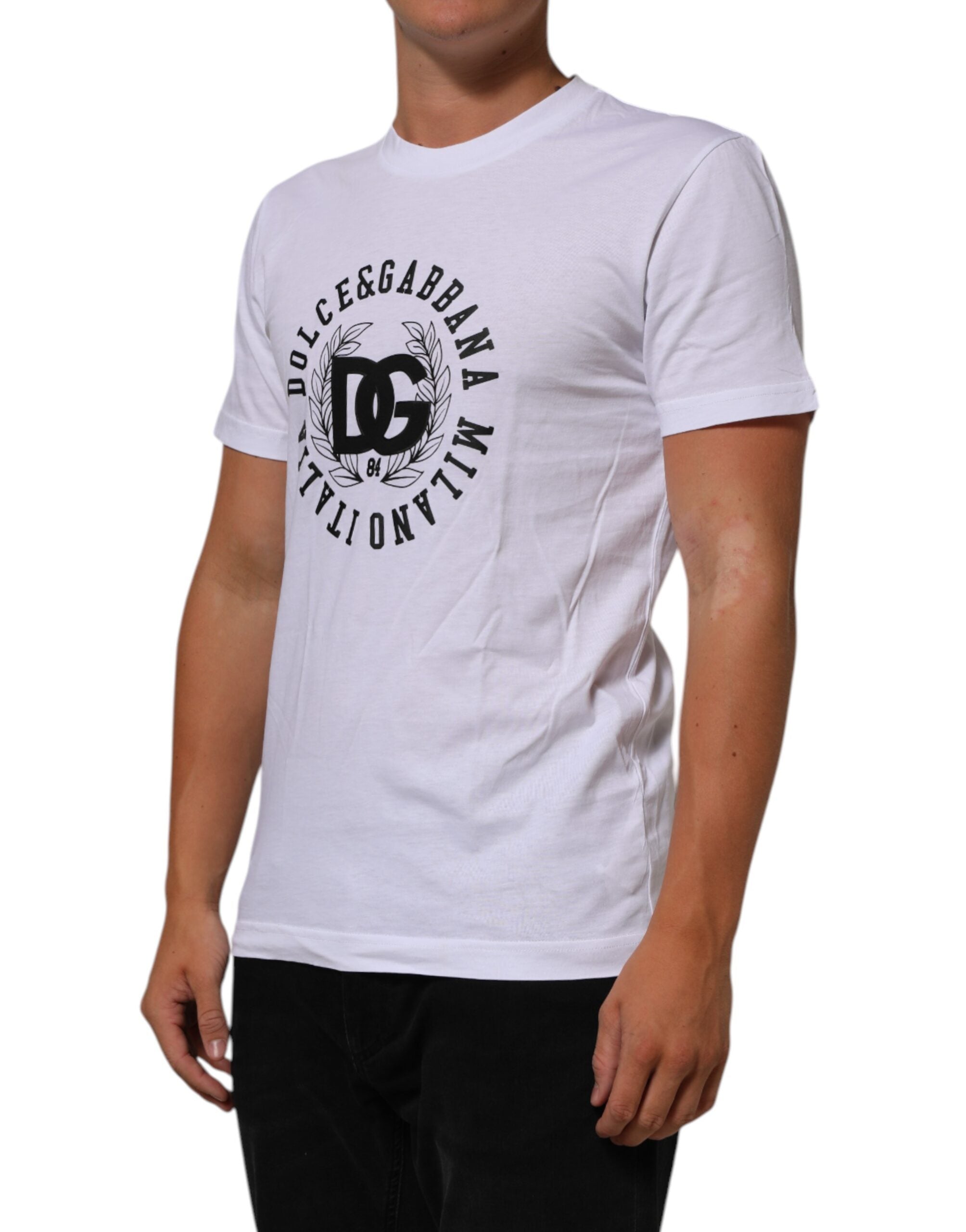 New Dolce & Gabbana White Cotton Logo Print Crew Neck T-shirt