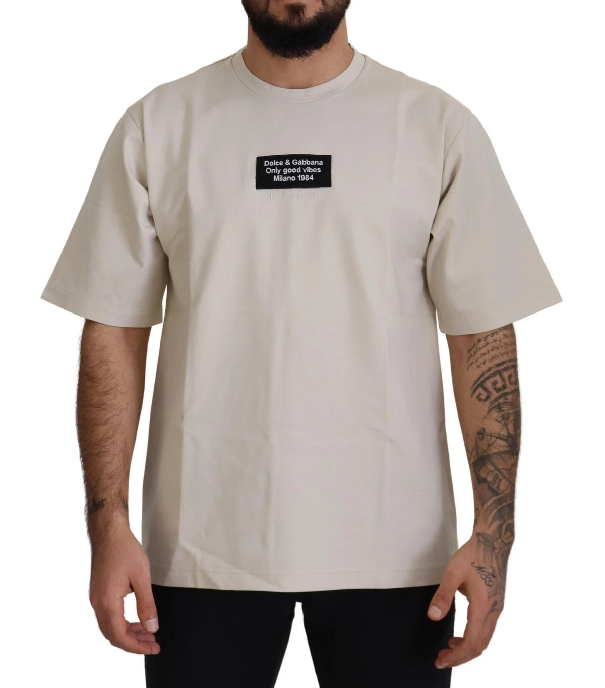 New Dolce & Gabbana Ivory Cotton Ivory Printed Crewneck