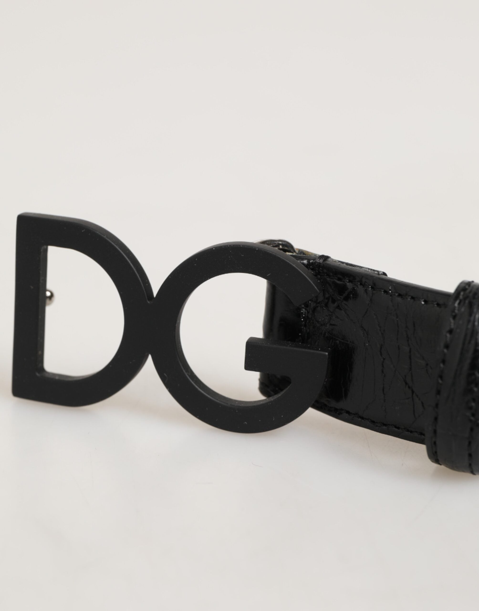 Dolce & Gabbana Black Exotic Leather Metal Logo Buckle Belt