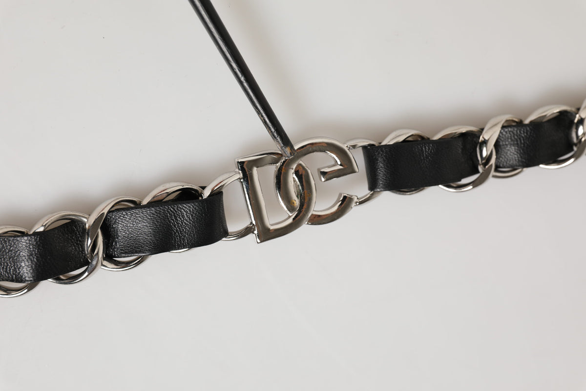 Pre-Owned Dolce & Gabbana Black Leather Silver Chain Bag Accessory Shoulder Strap Women's - Very Good