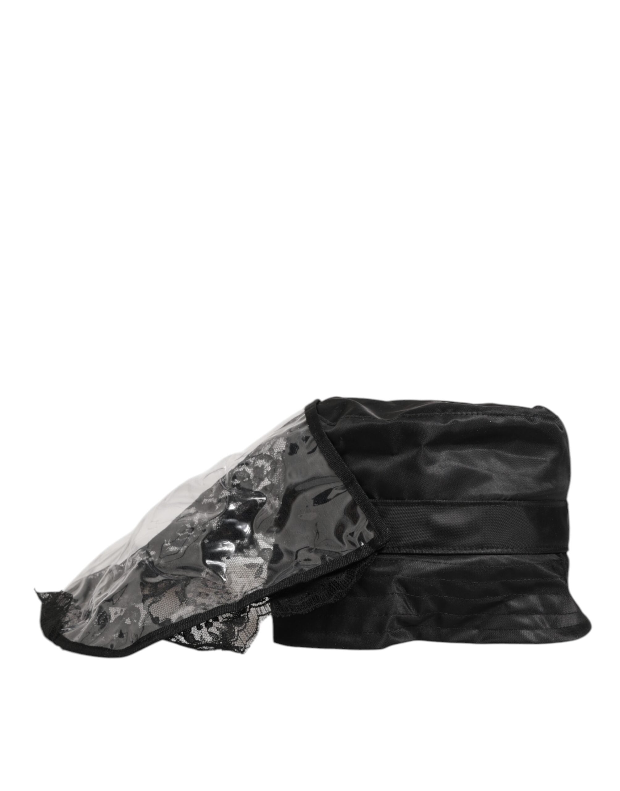 New Dolce & Gabbana Black PVC Wide Brim Men Bucket Capello Hat