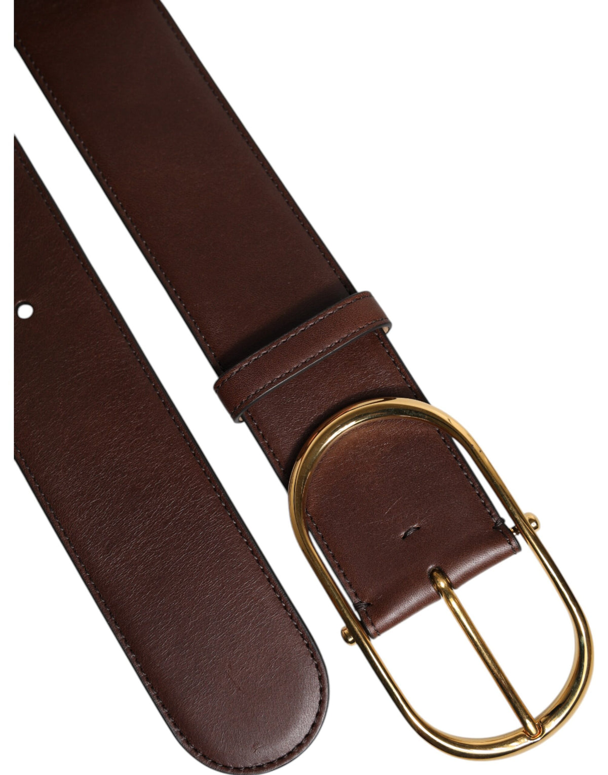 New Dolce & Gabbana Brown Leather Classic Metal Oval Buckle Belt