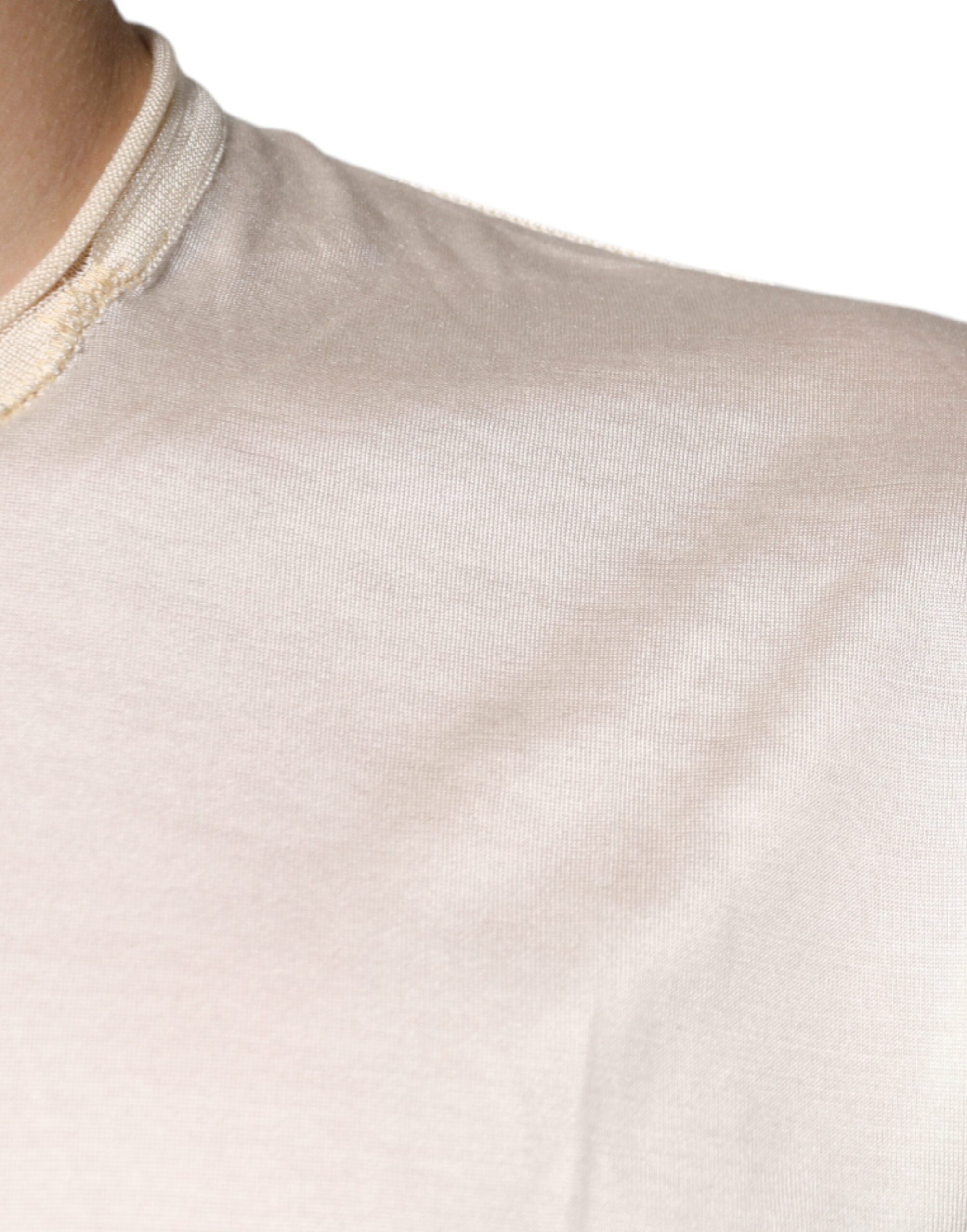 New Dolce & Gabbana Off White Silk Henley Short Sleeves T-Shirt
