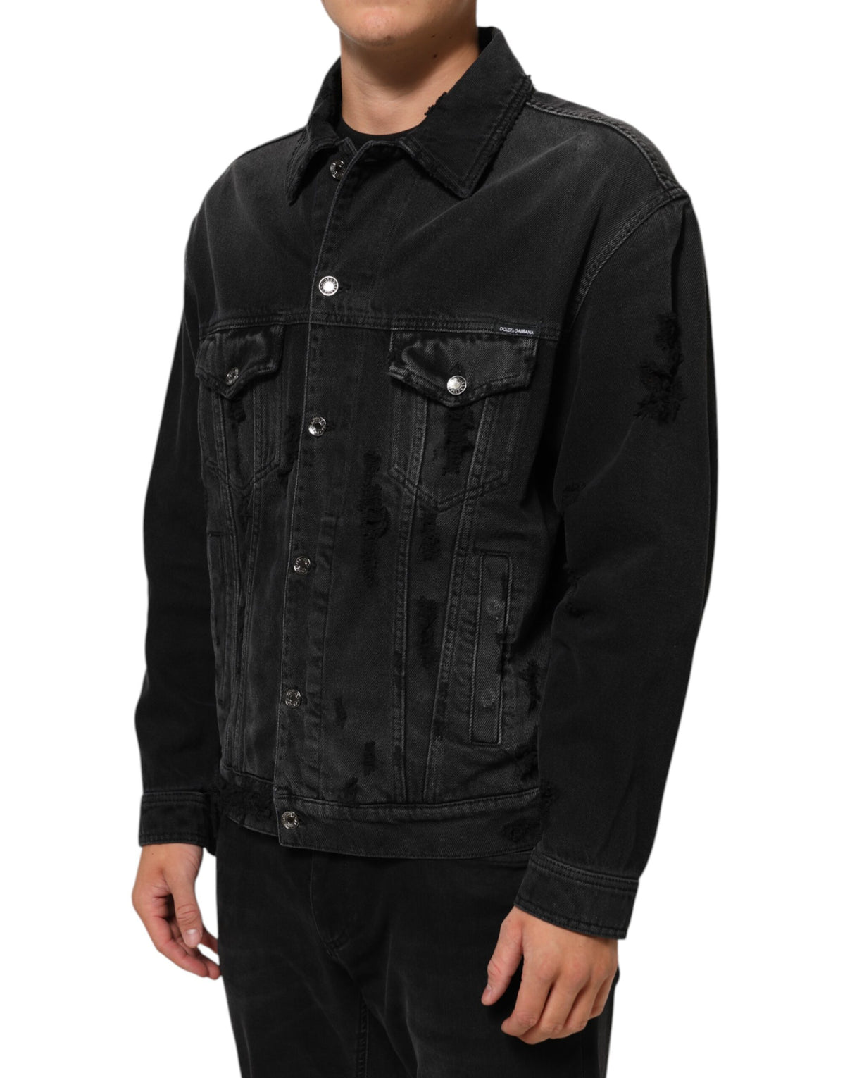 New Dolce & Gabbana Black Cotton Stretch Denim Blouson Jacket