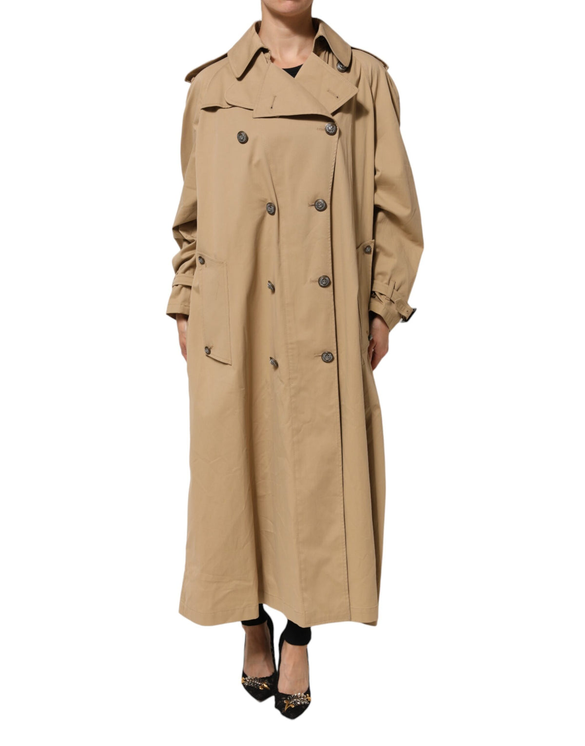 Dolce & Gabbana Khaki Double Breasted Trench Coat Jacket