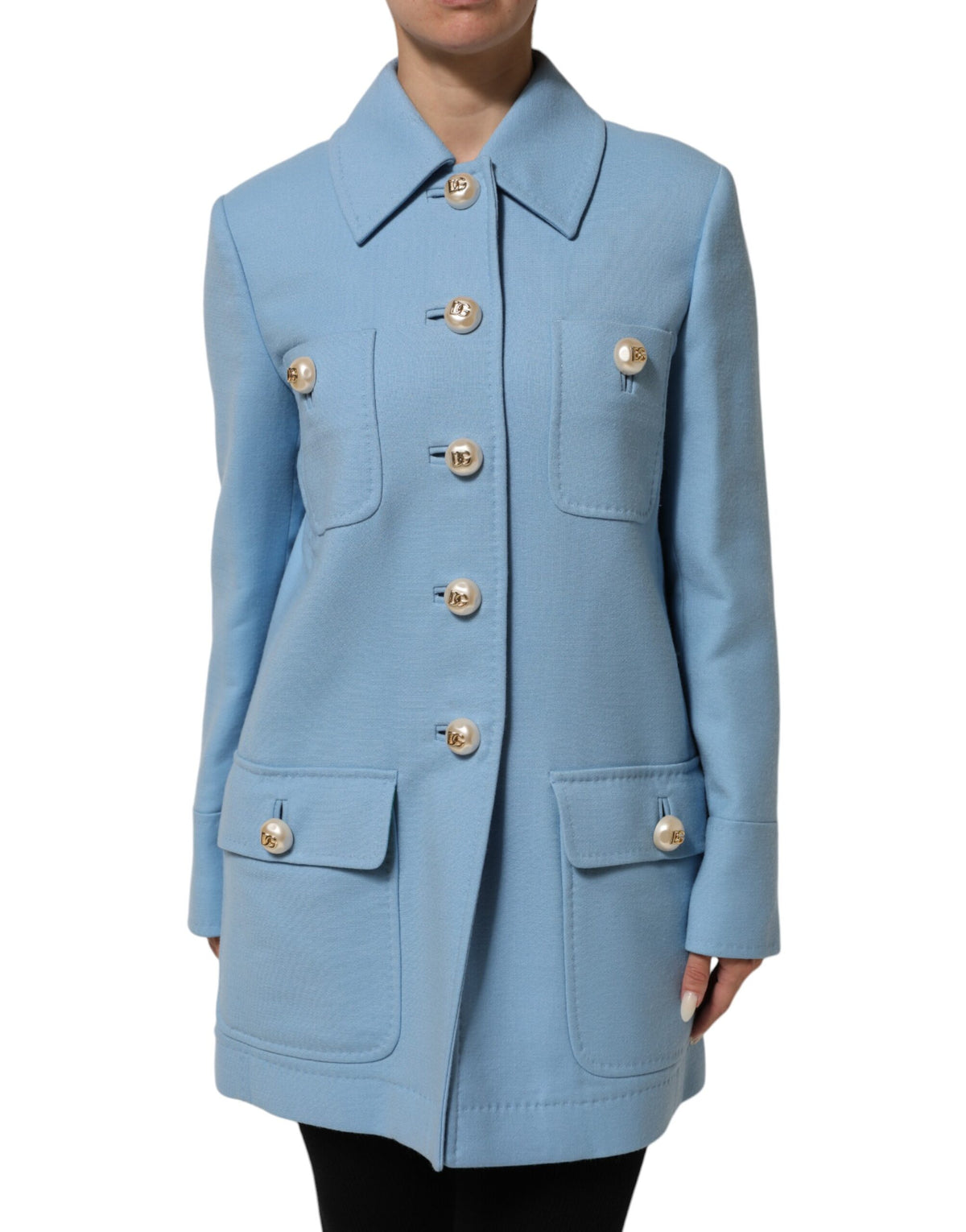 New Dolce & Gabbana Blue Buttoned Down Trench Coat Jacket