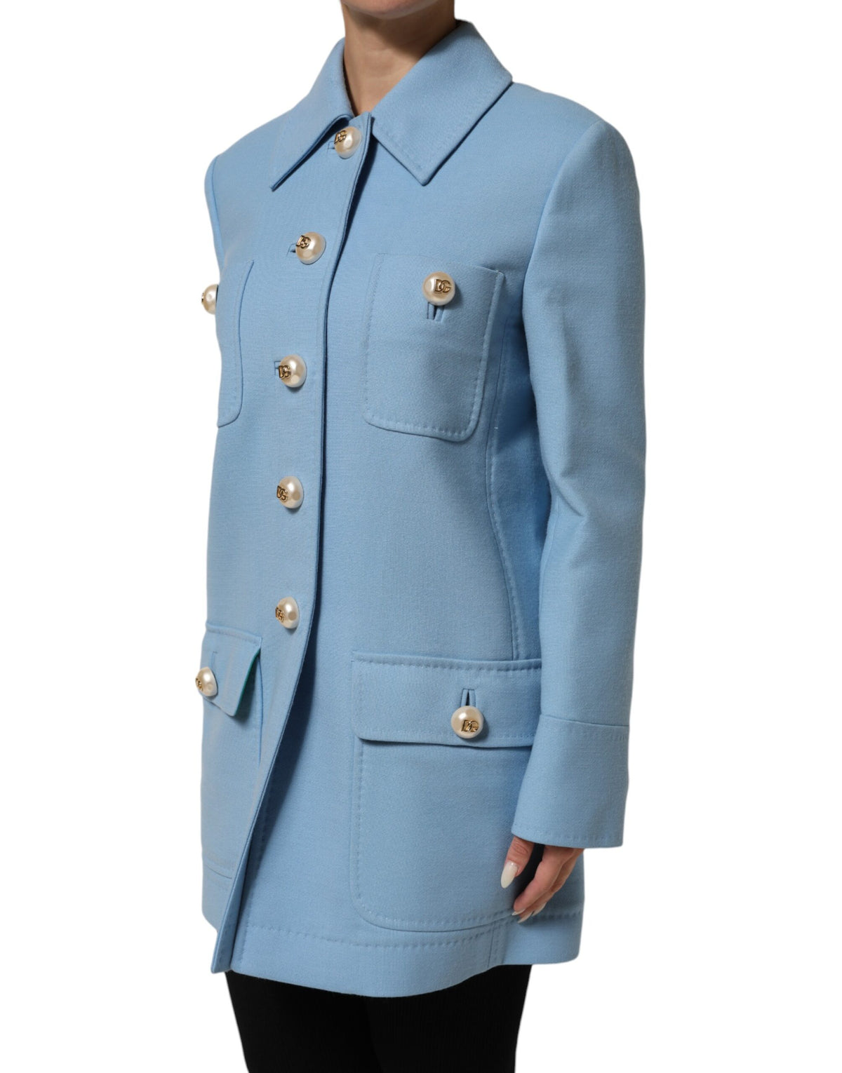 New Dolce & Gabbana Blue Buttoned Down Trench Coat Jacket