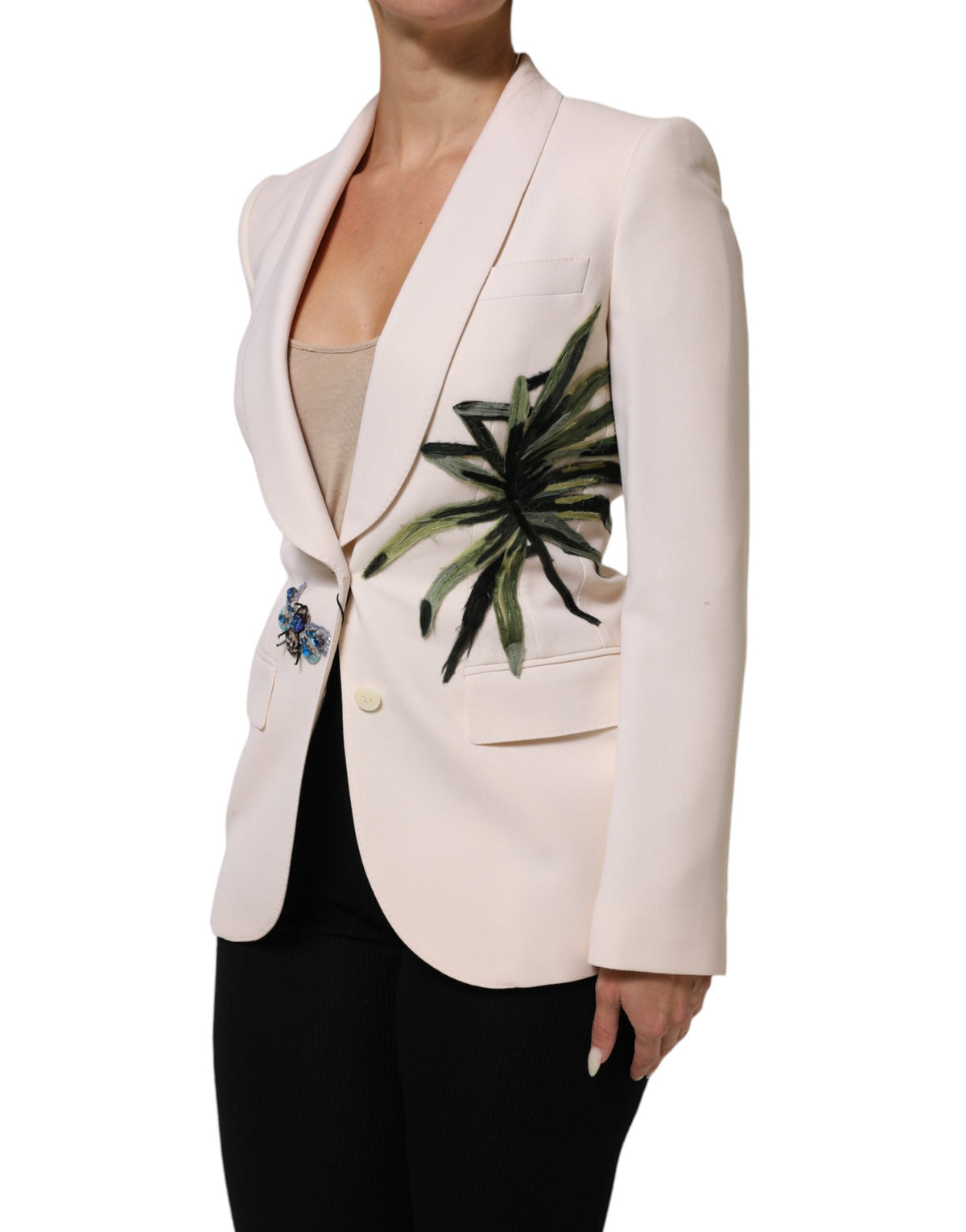 New Dolce & Gabbana Beige Embroidered Single Breasted Jacket