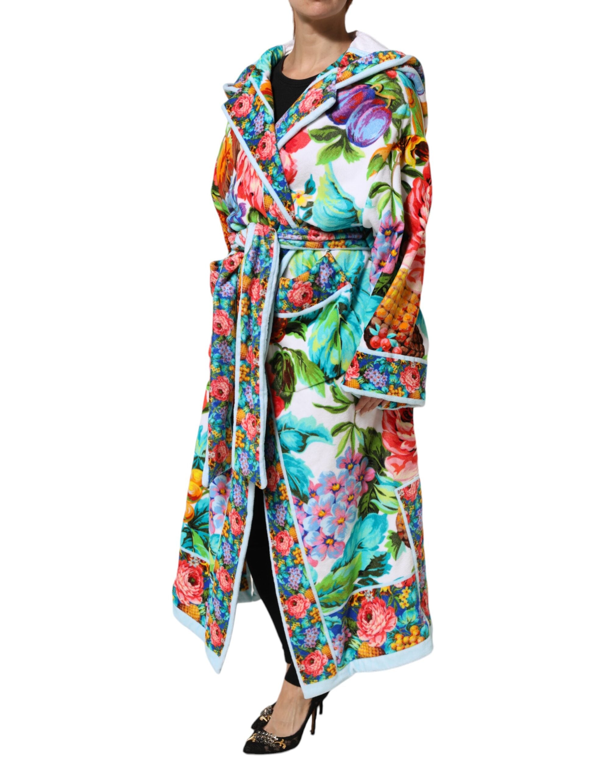 New Dolce & Gabbana Multicolor Floral Print Belted Bathrobe Coat Jacket