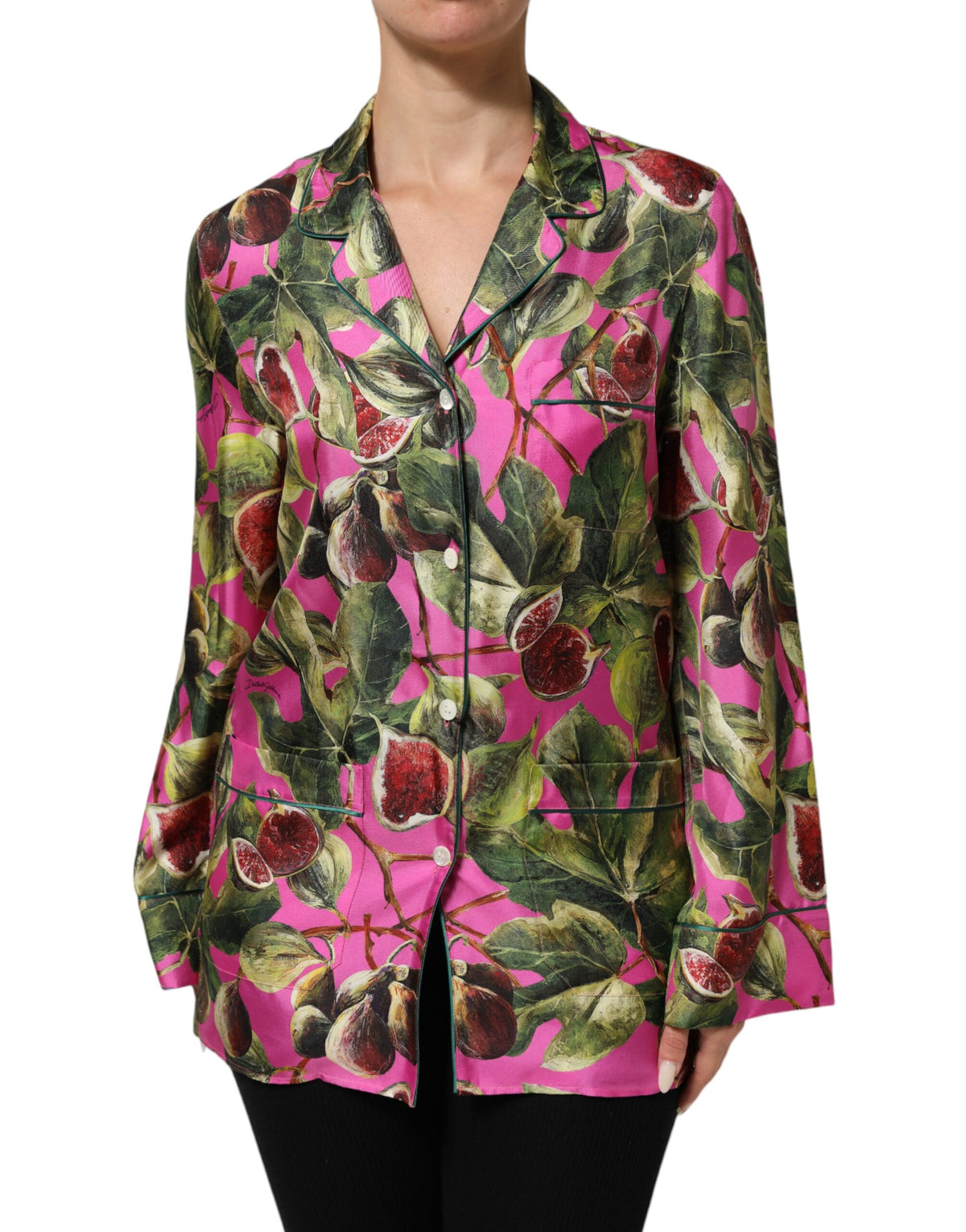 New Dolce & Gabbana Hot Pink Fig Printed Silk Shirt Blouse Top