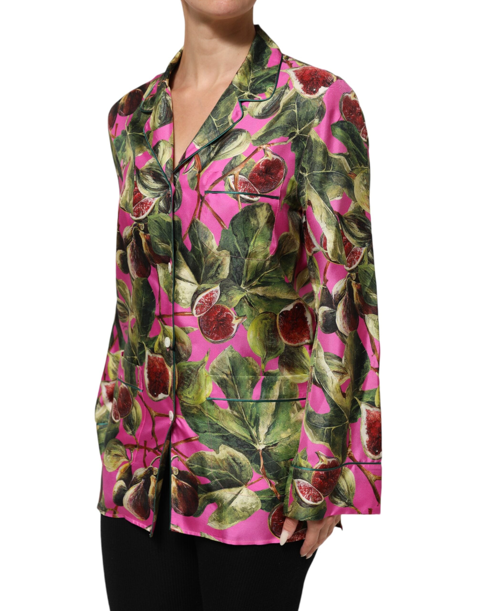 New Dolce & Gabbana Hot Pink Fig Printed Silk Shirt Blouse Top