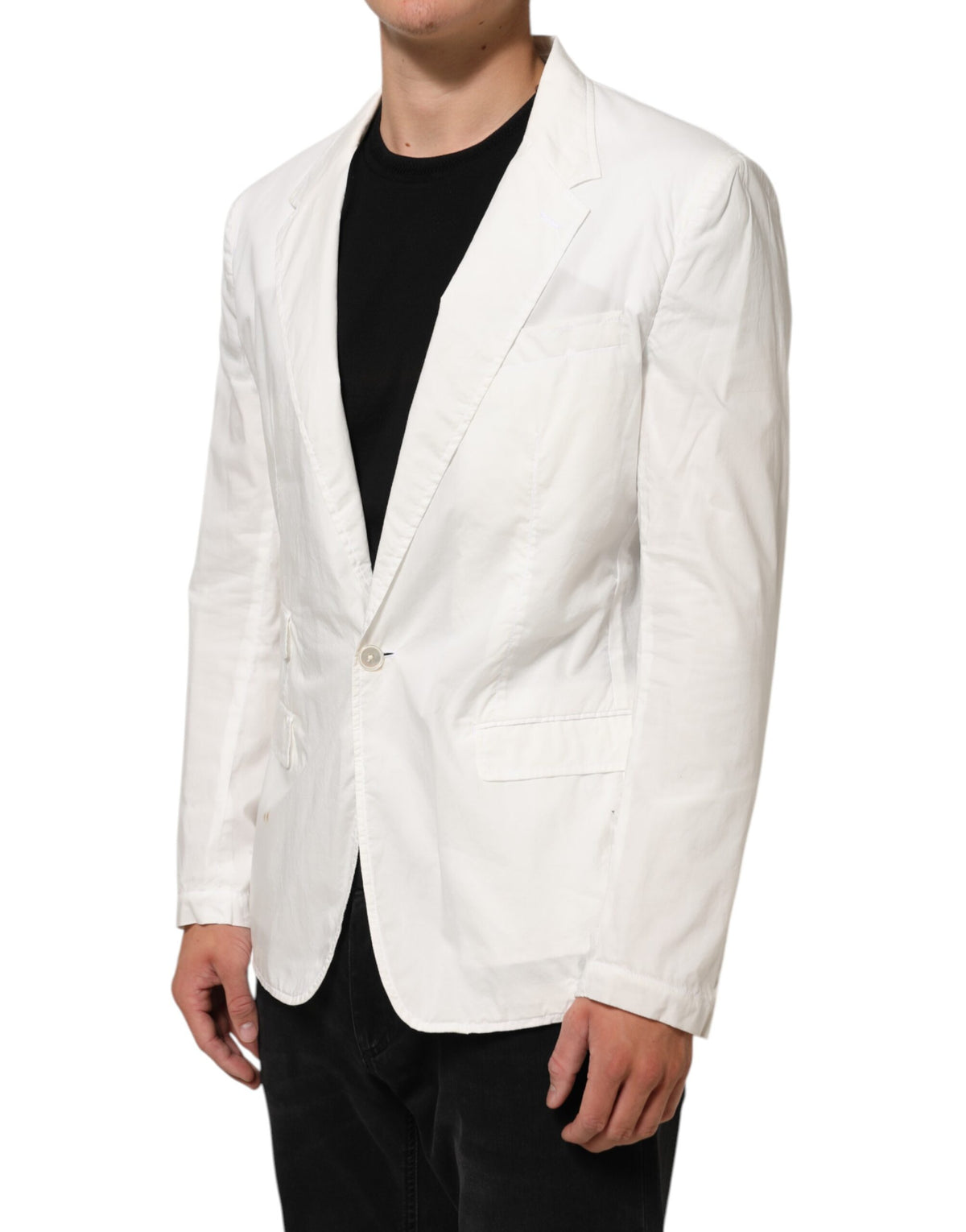 Dolce & Gabbana White Cotton 1 Button Men Suit Blazer
