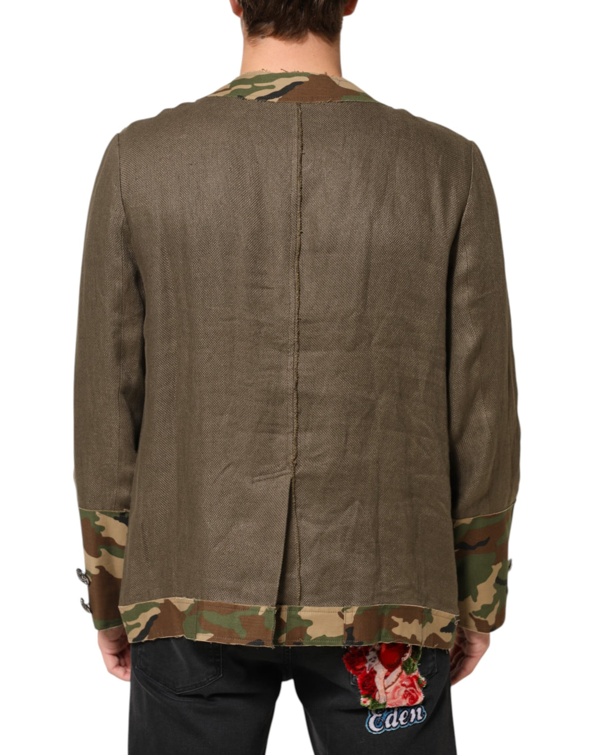 New Dolce & Gabbana Brown Camouflage Linen Button Down Jacket