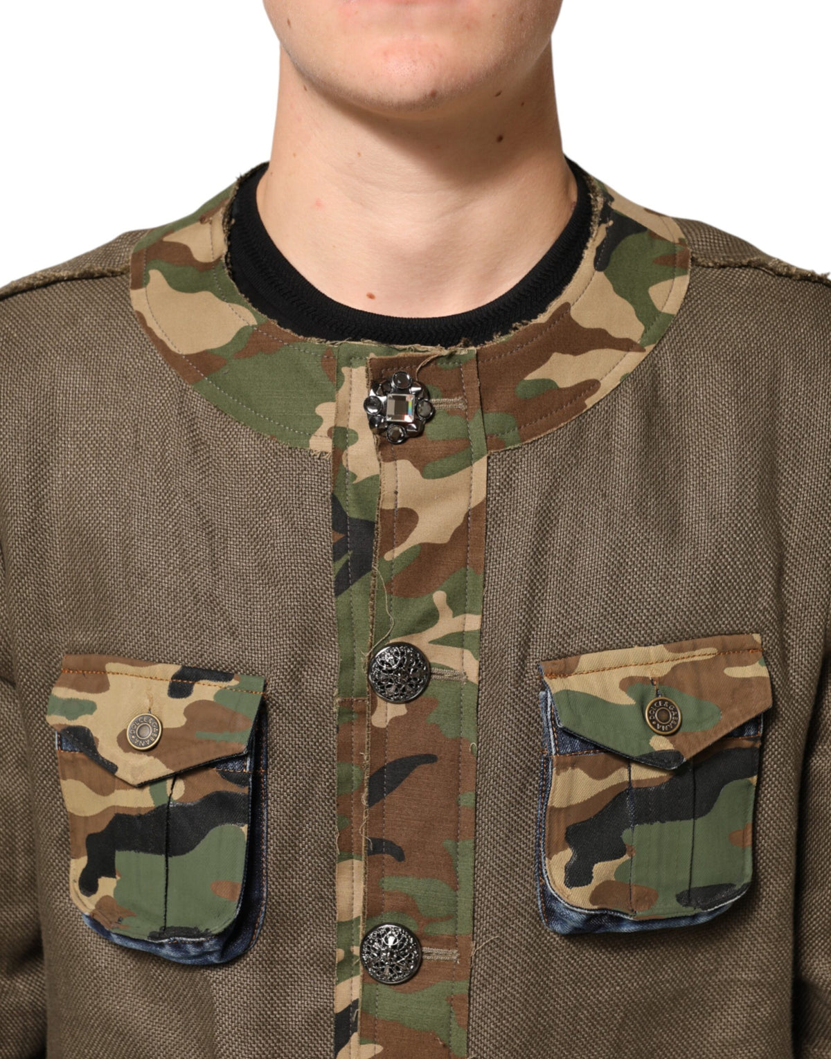 New Dolce & Gabbana Brown Camouflage Linen Button Down Jacket