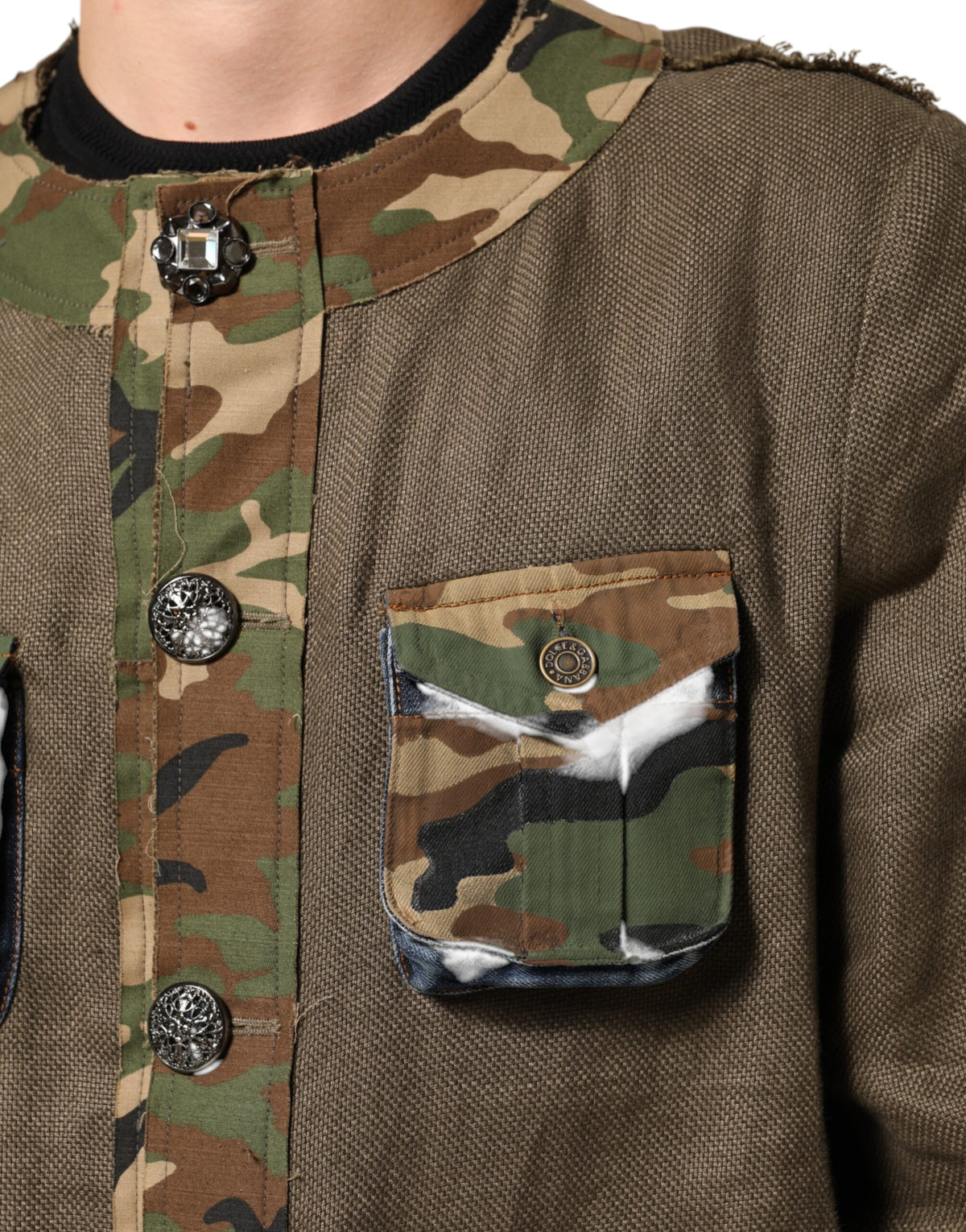 New Dolce & Gabbana Brown Camouflage Linen Button Down Jacket