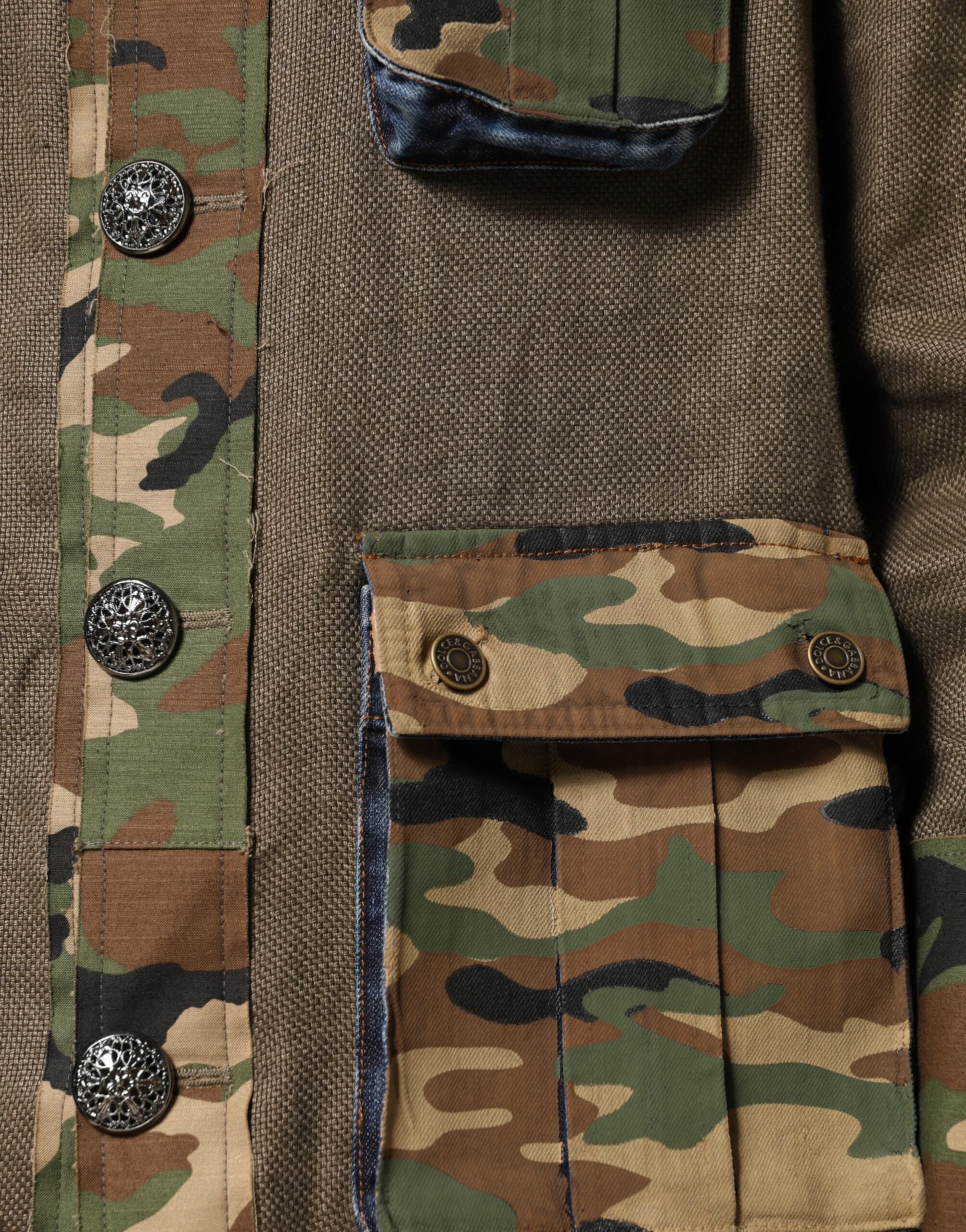 New Dolce & Gabbana Brown Camouflage Linen Button Down Jacket
