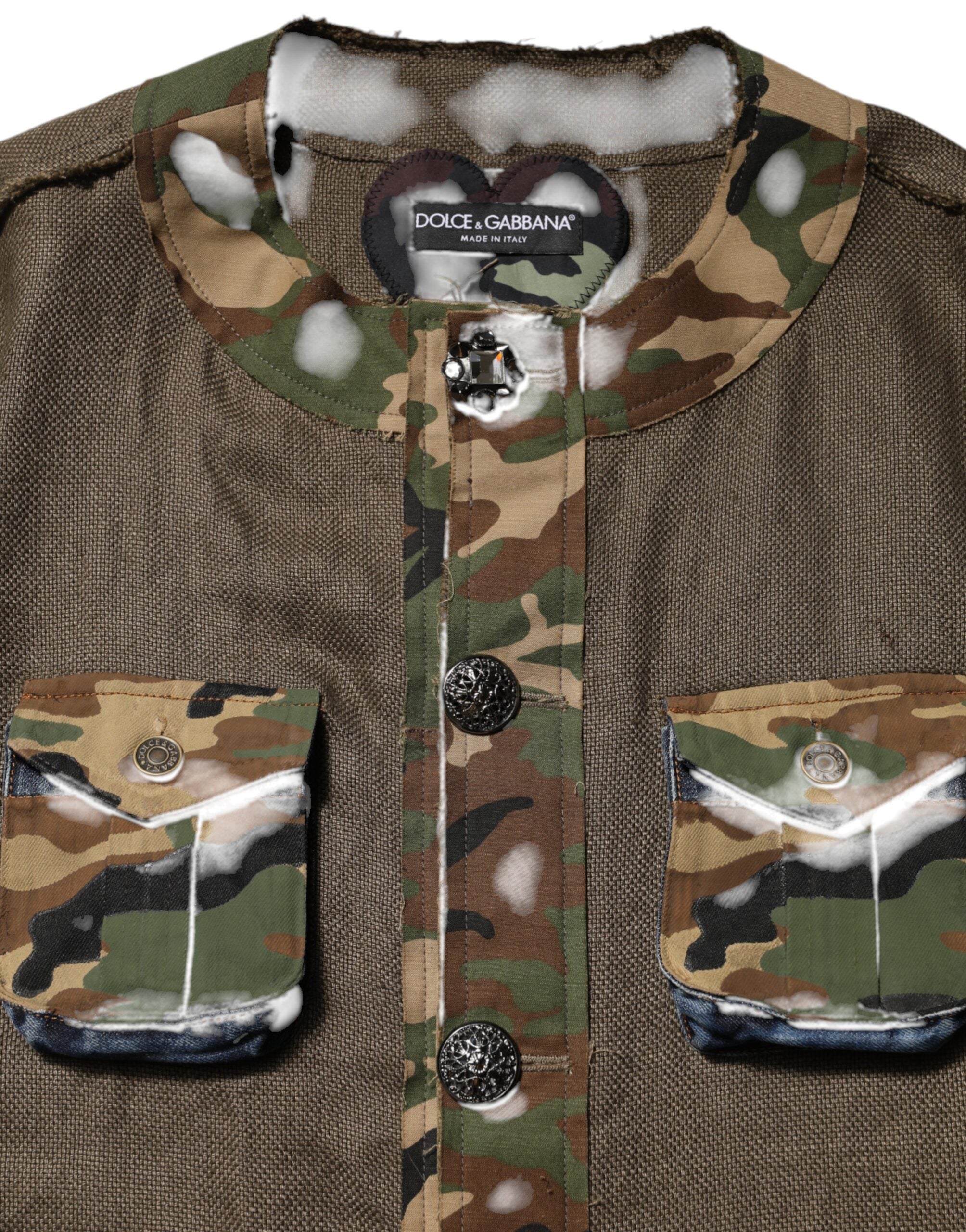 New Dolce & Gabbana Brown Camouflage Linen Button Down Jacket