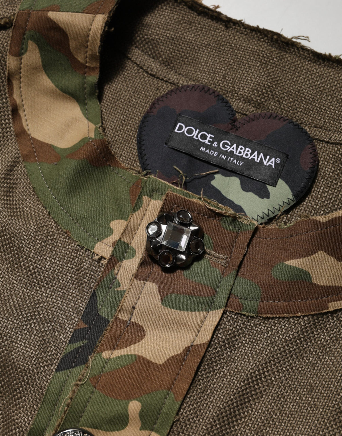 New Dolce & Gabbana Brown Camouflage Linen Button Down Jacket