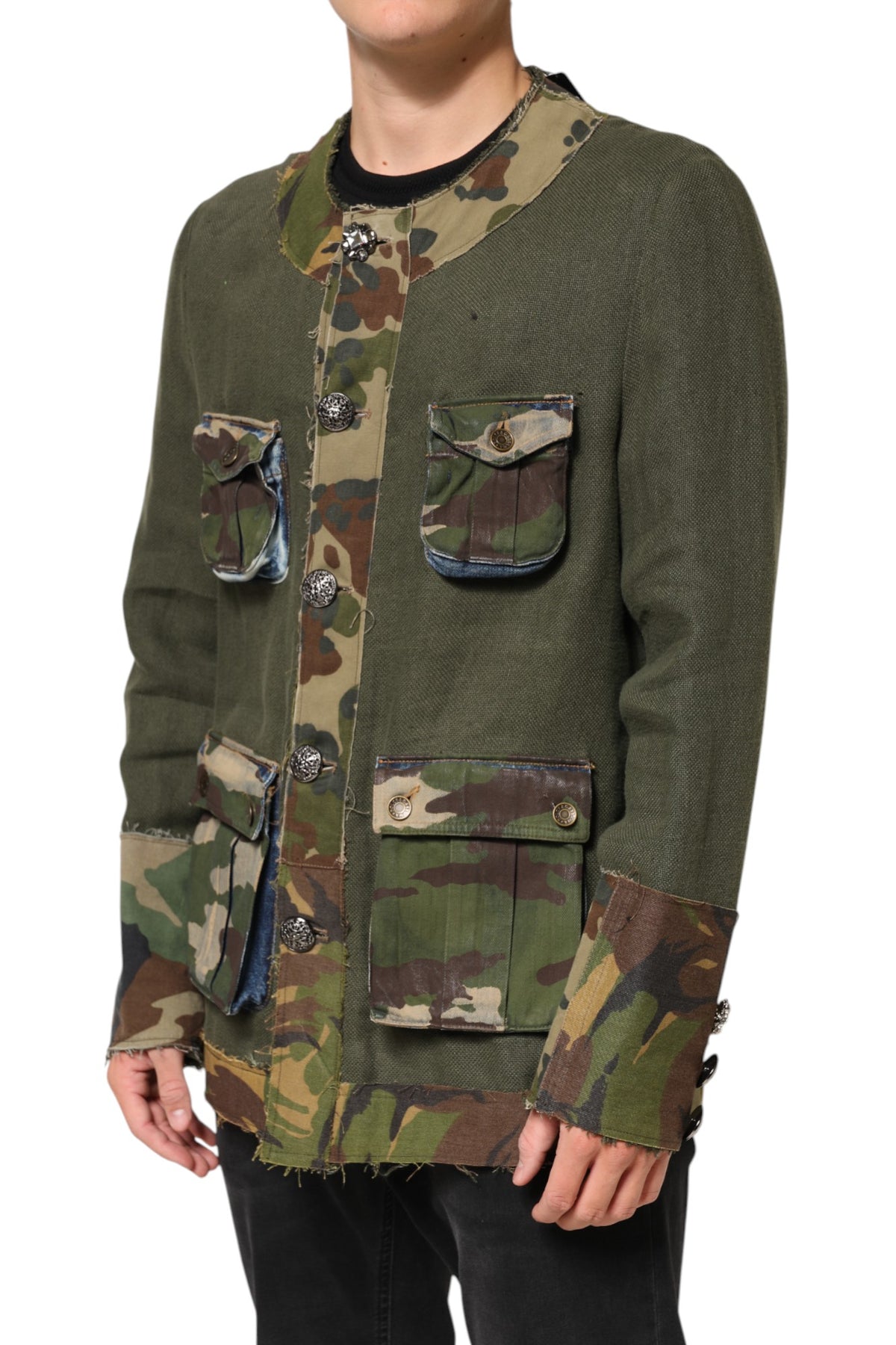New Dolce & Gabbana Brown Camouflage Linen Button Down Jacket