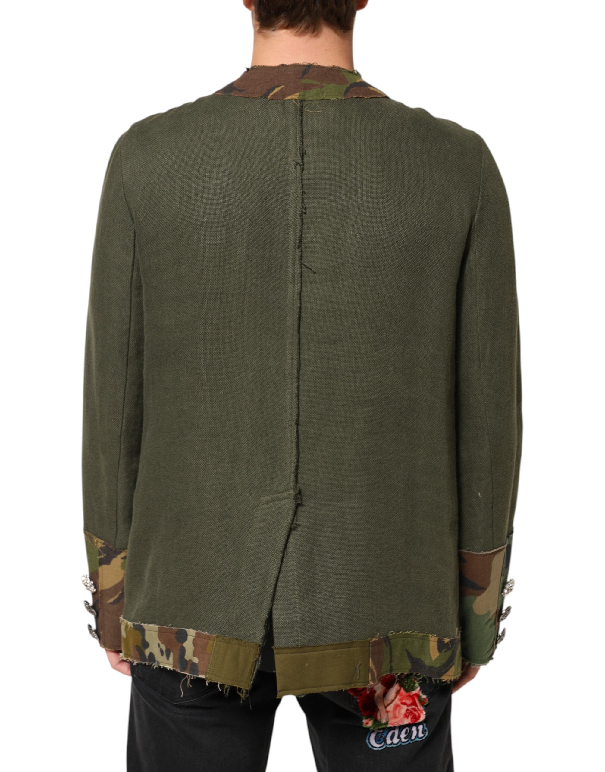 New Dolce & Gabbana Brown Camouflage Linen Button Down Jacket