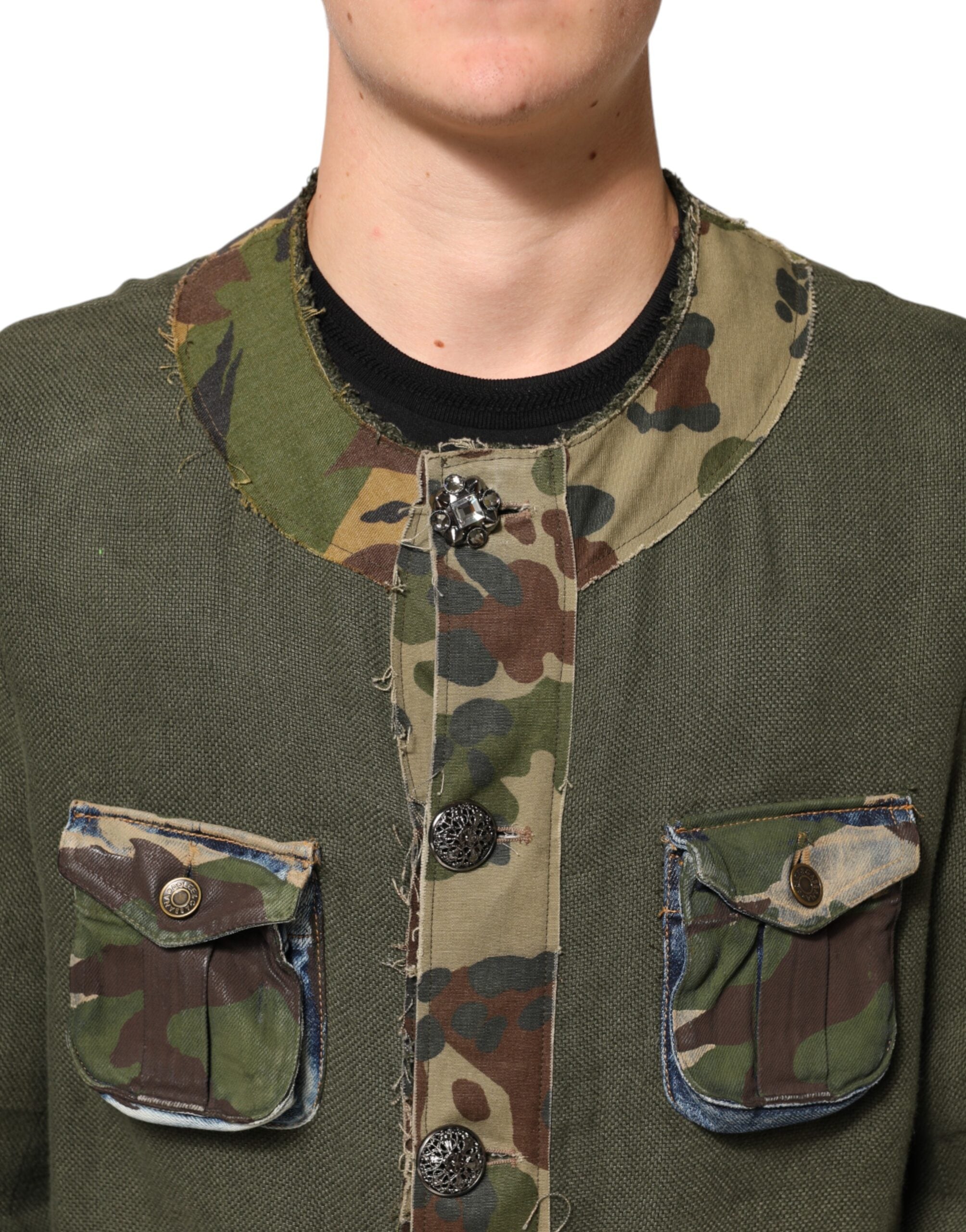 New Dolce & Gabbana Brown Camouflage Linen Button Down Jacket
