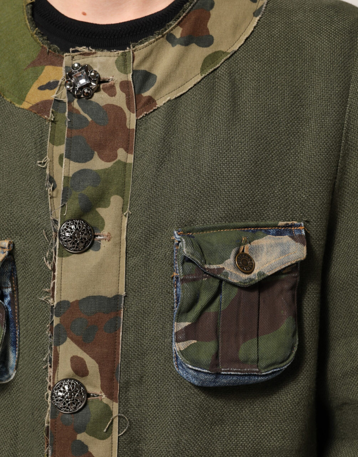 New Dolce & Gabbana Brown Camouflage Linen Button Down Jacket