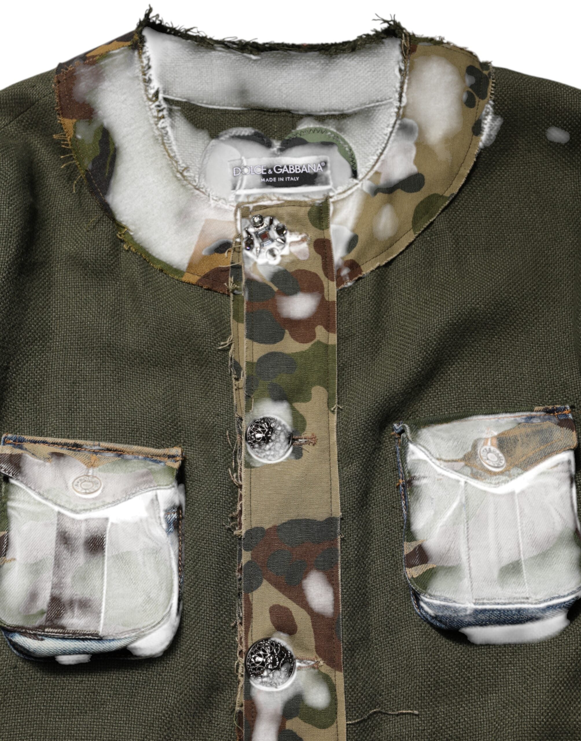 New Dolce & Gabbana Brown Camouflage Linen Button Down Jacket