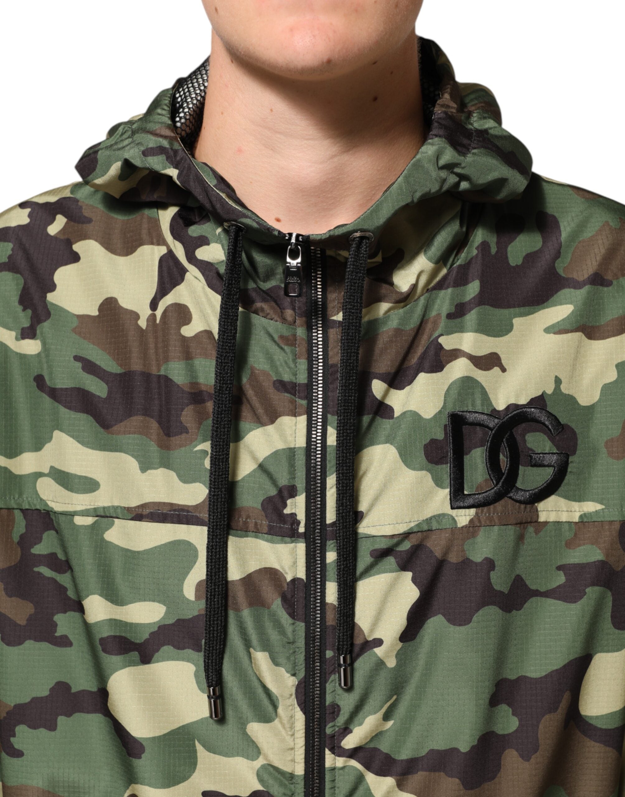 New Dolce & Gabbana Green Camouflage Hooded Sweatshirt Jacket
