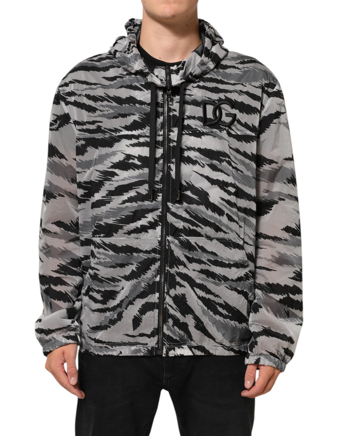 New Dolce & Gabbana Gray Camouflage Hooded Sweatshirt Jacket
