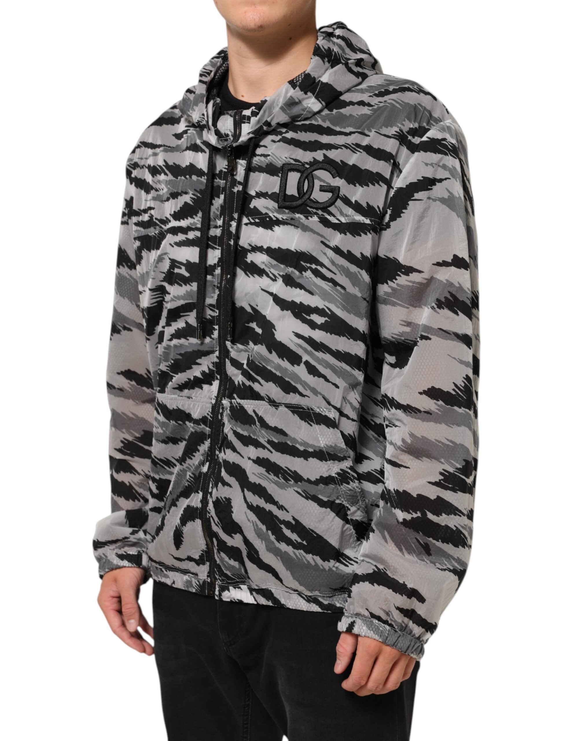 New Dolce & Gabbana Gray Camouflage Hooded Sweatshirt Jacket
