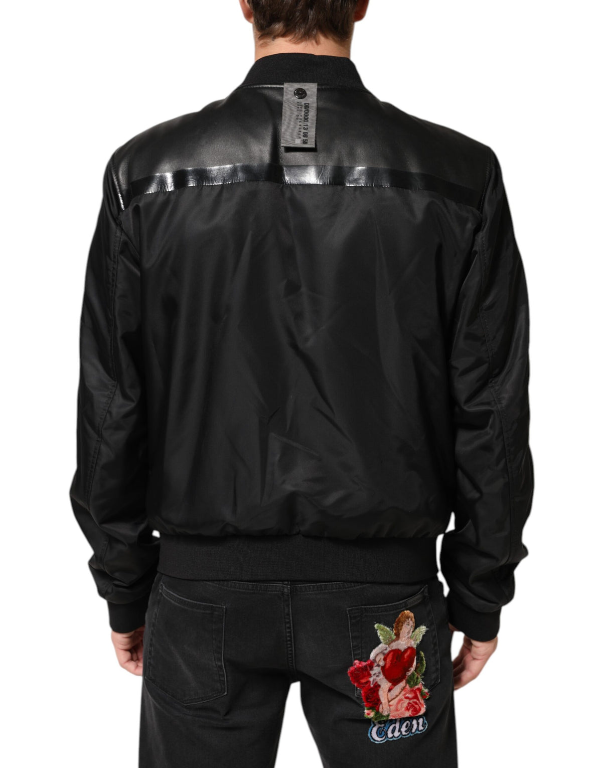 New Dolce & Gabbana Black Leather Nylon FullZip Blouson Jacket