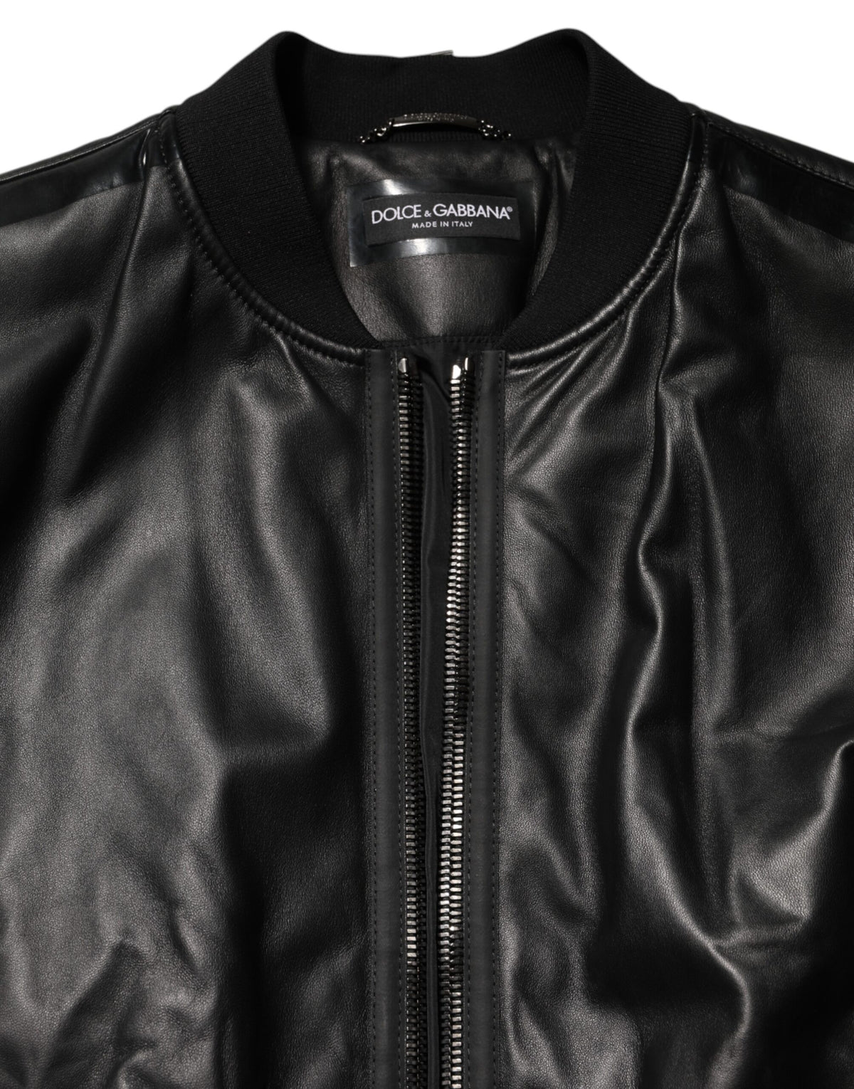 New Dolce & Gabbana Black Leather Nylon FullZip Blouson Jacket