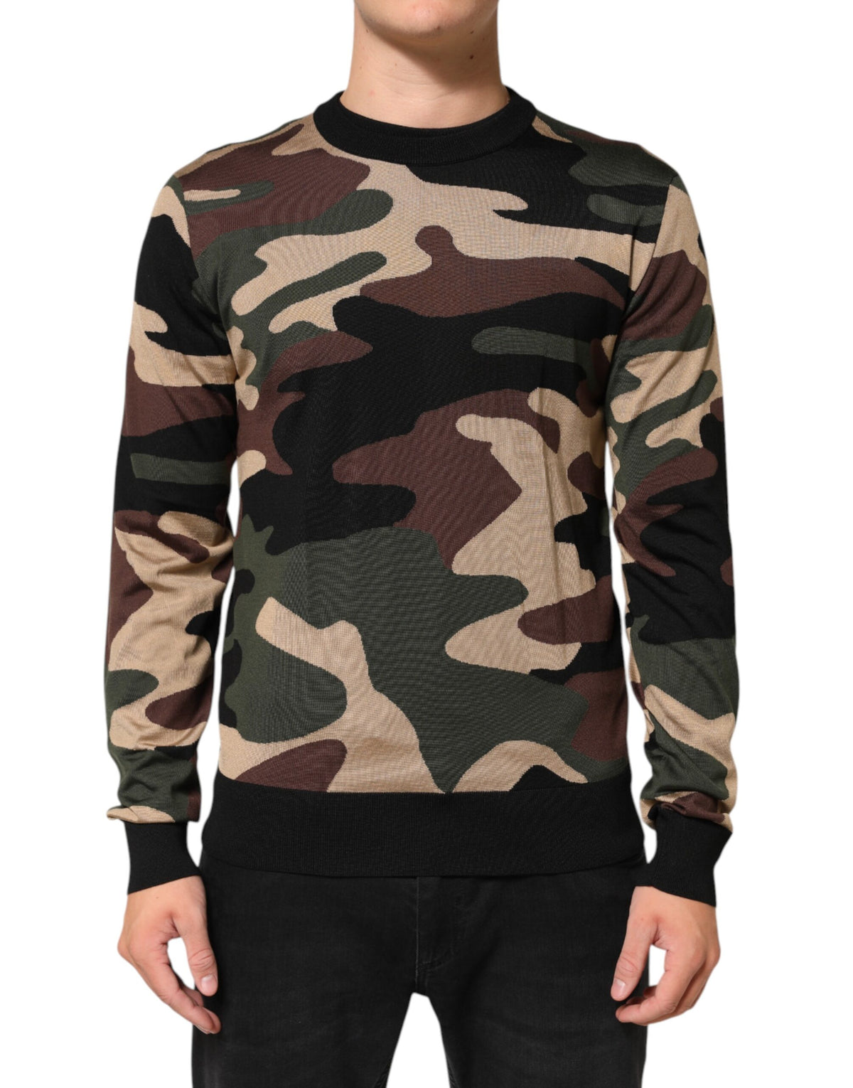New Dolce & Gabbana Multicolor Camouflage Crew Neck Men Pullover Sweater