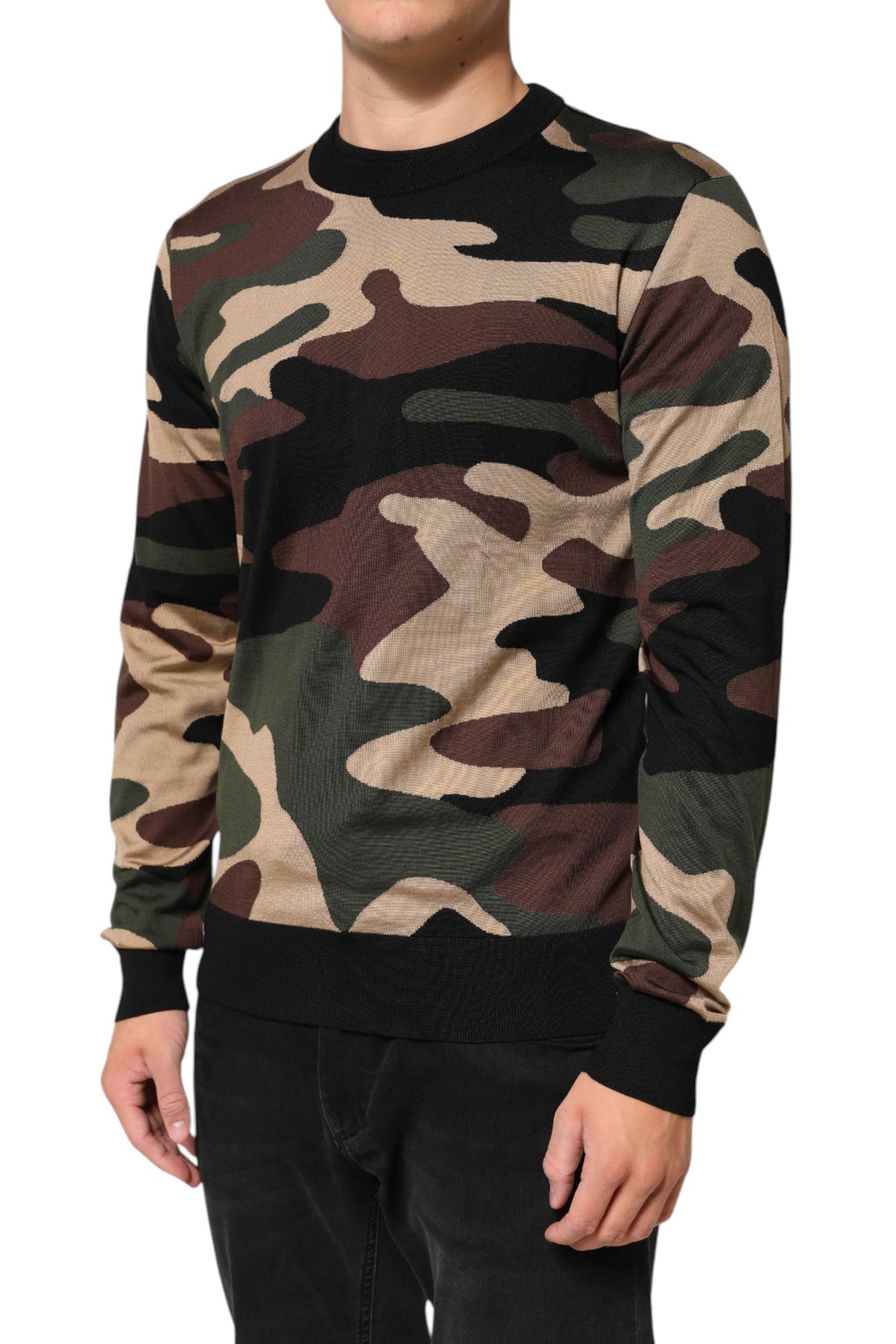 New Dolce & Gabbana Multicolor Camouflage Crew Neck Men Pullover Sweater
