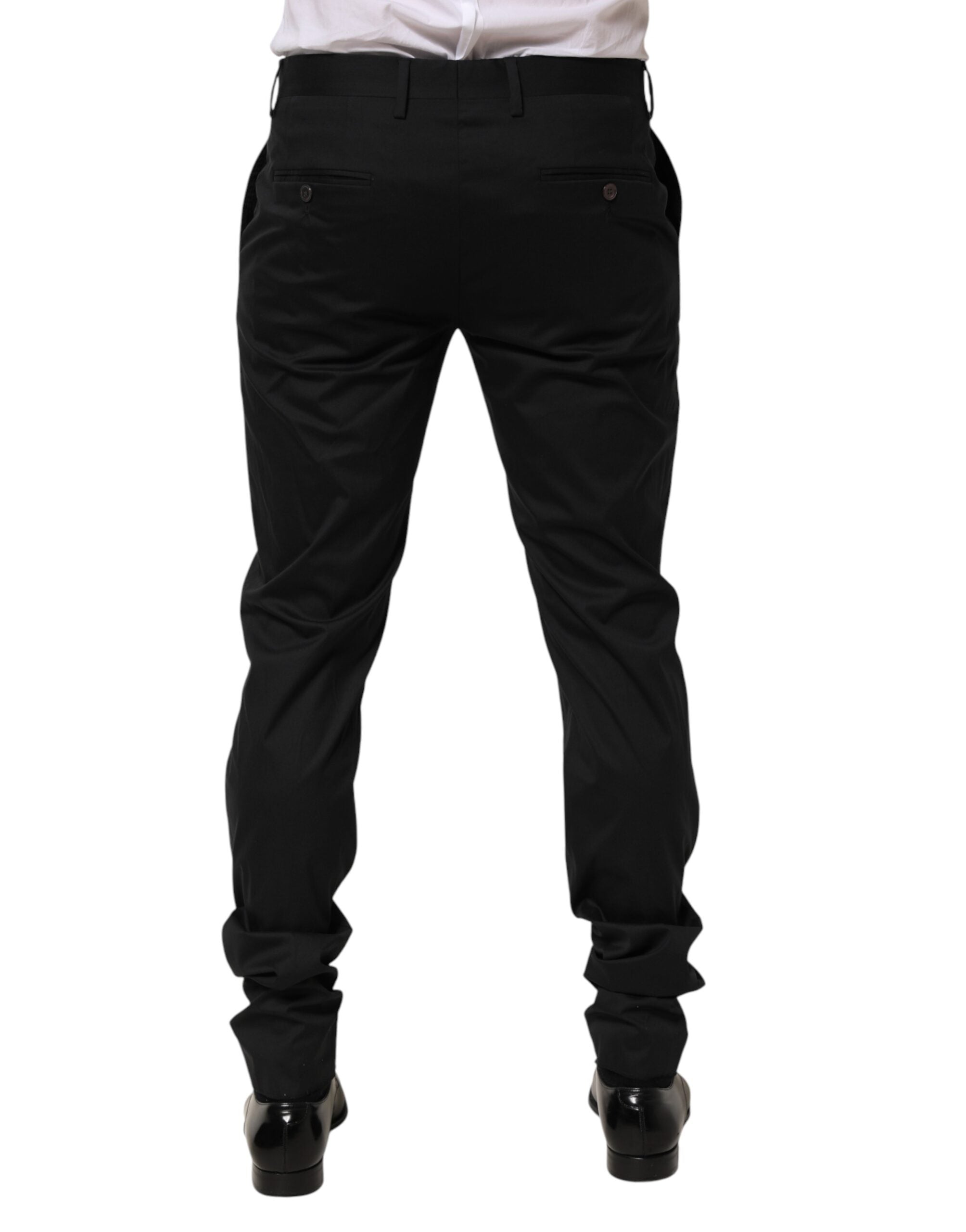 New Dolce & Gabbana Black Cotton Formal Dress Men Trouser Pants