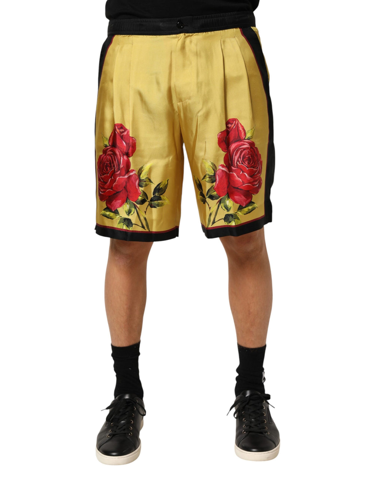 Dolce & Gabbana Yellow Floral Print Silk Men Bermuda Shorts