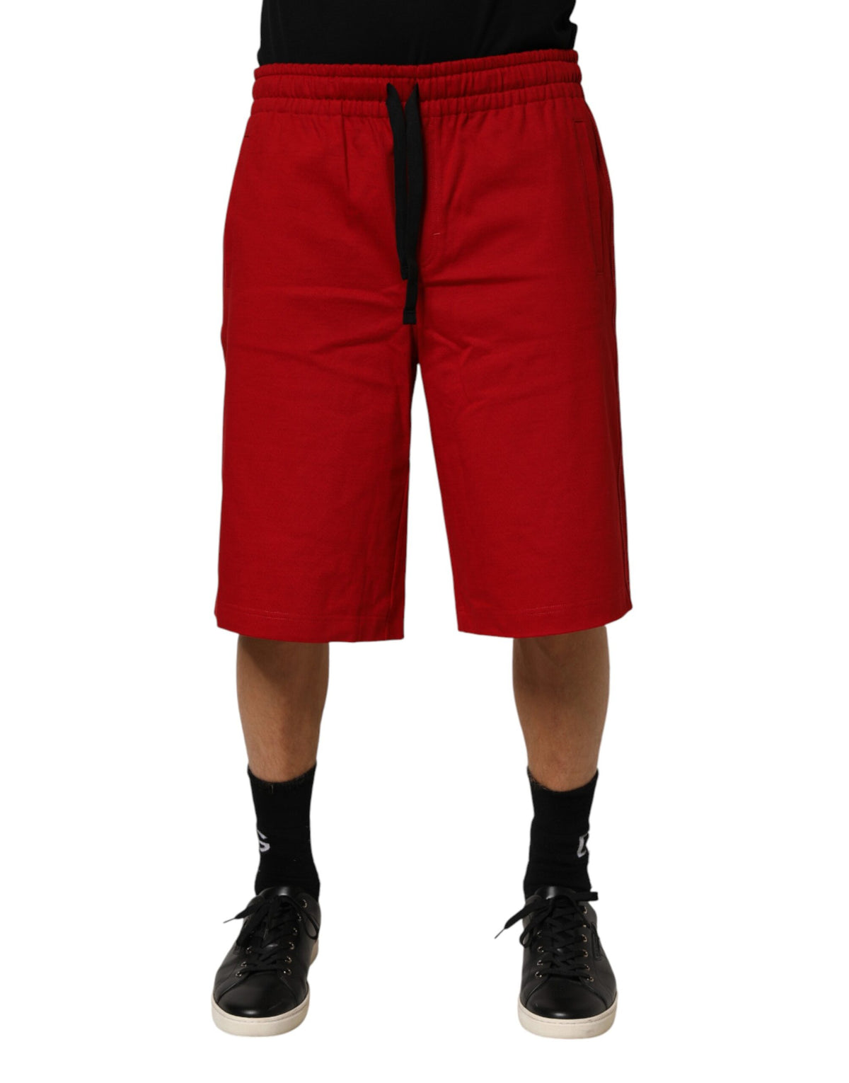 New Dolce & Gabbana Red Cotton MidWaist Drawstring Bermuda Pants