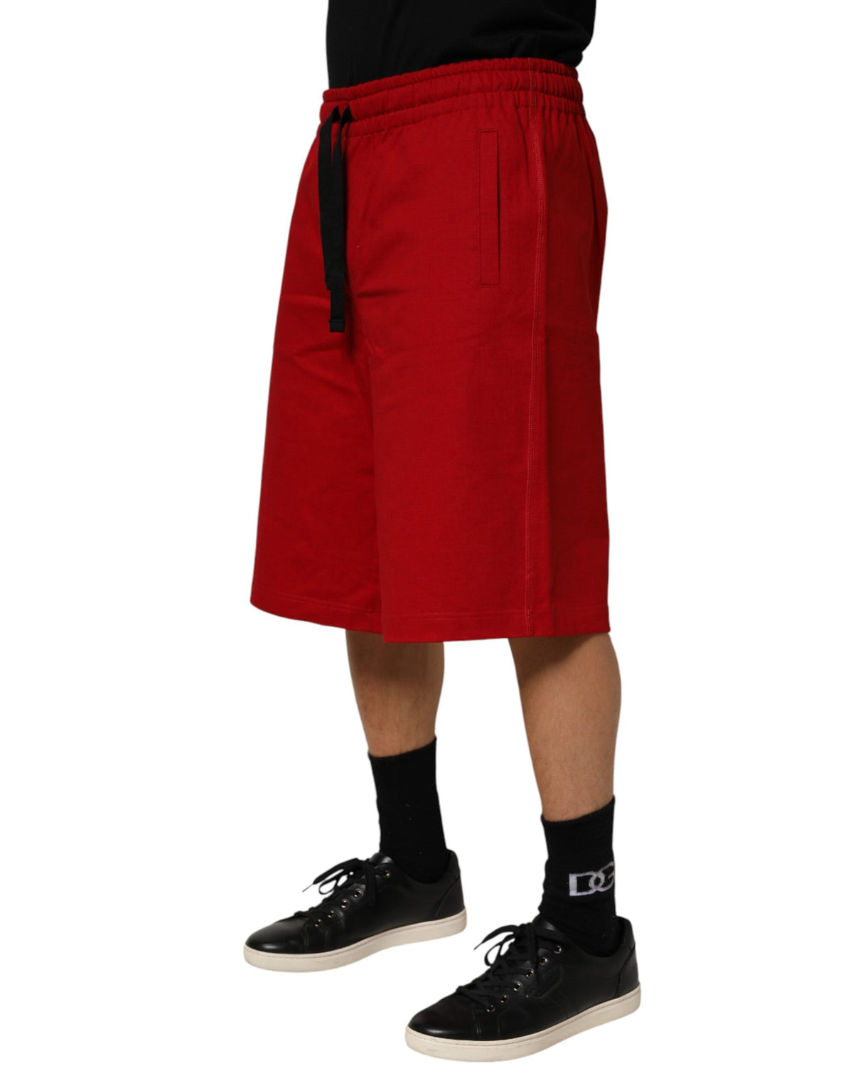 New Dolce & Gabbana Red Cotton MidWaist Drawstring Bermuda Pants
