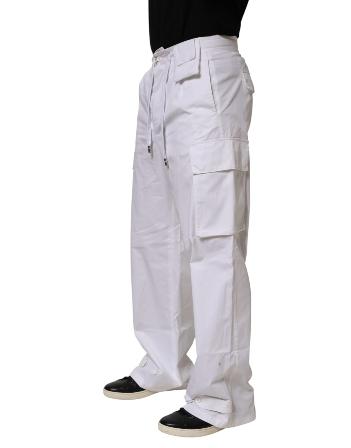 Dolce & Gabbana White Linen Straight Cargo Men Trouser Pants