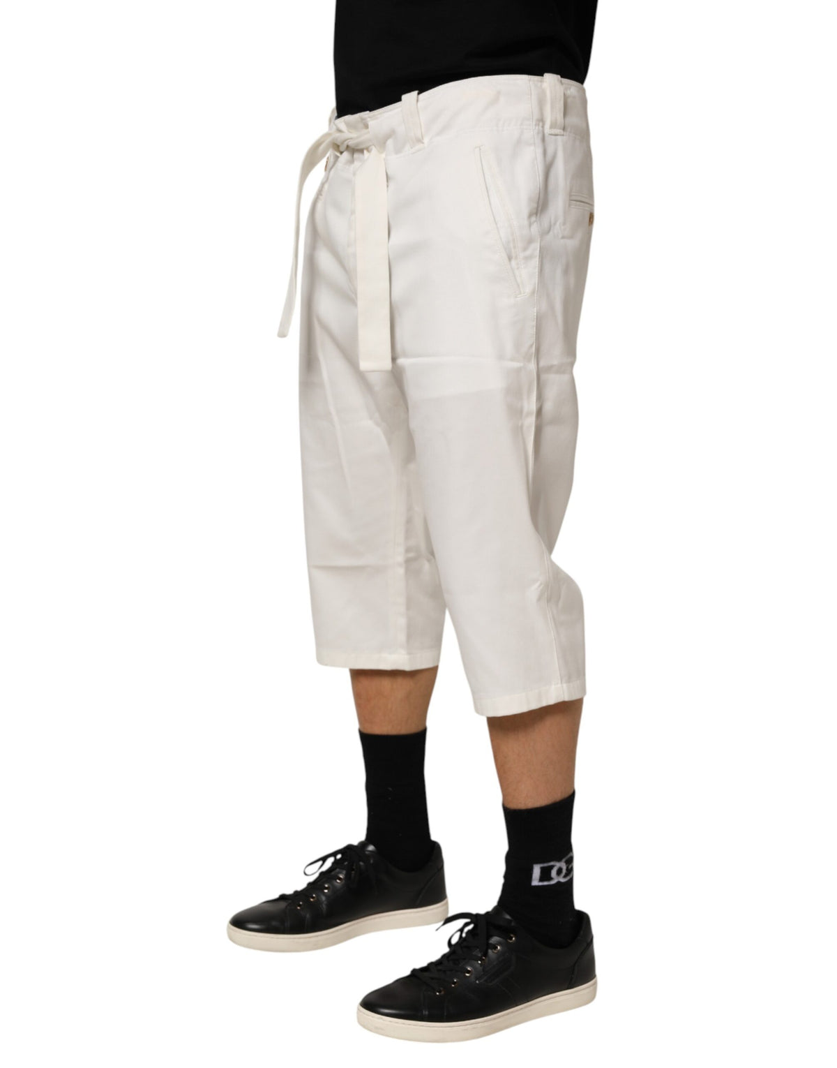 New Dolce & Gabbana White Cotton Stretch Cropped Trouser Pants