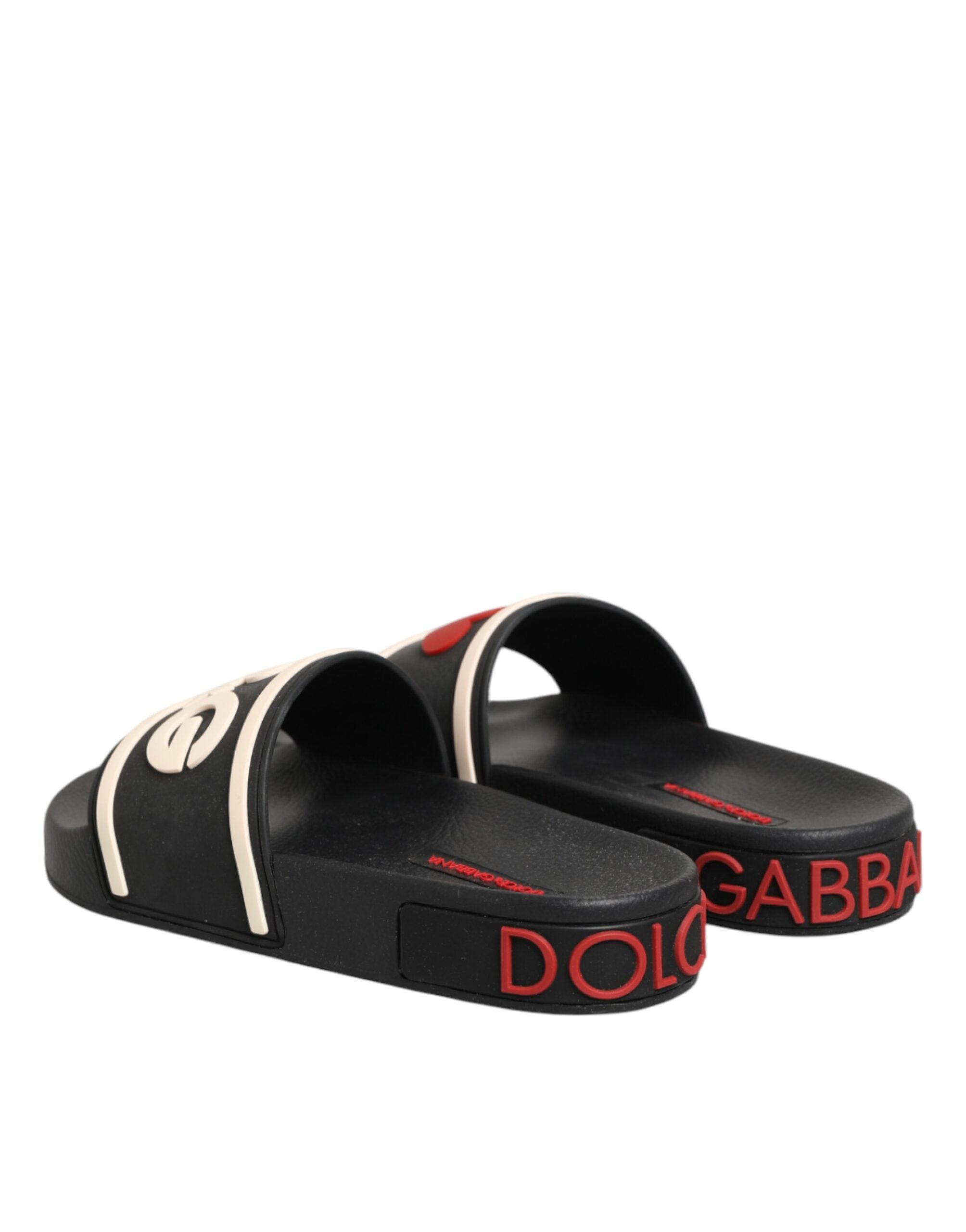 New Dolce & Gabbana Black Rubber Slides Sandals Beachwear Shoes