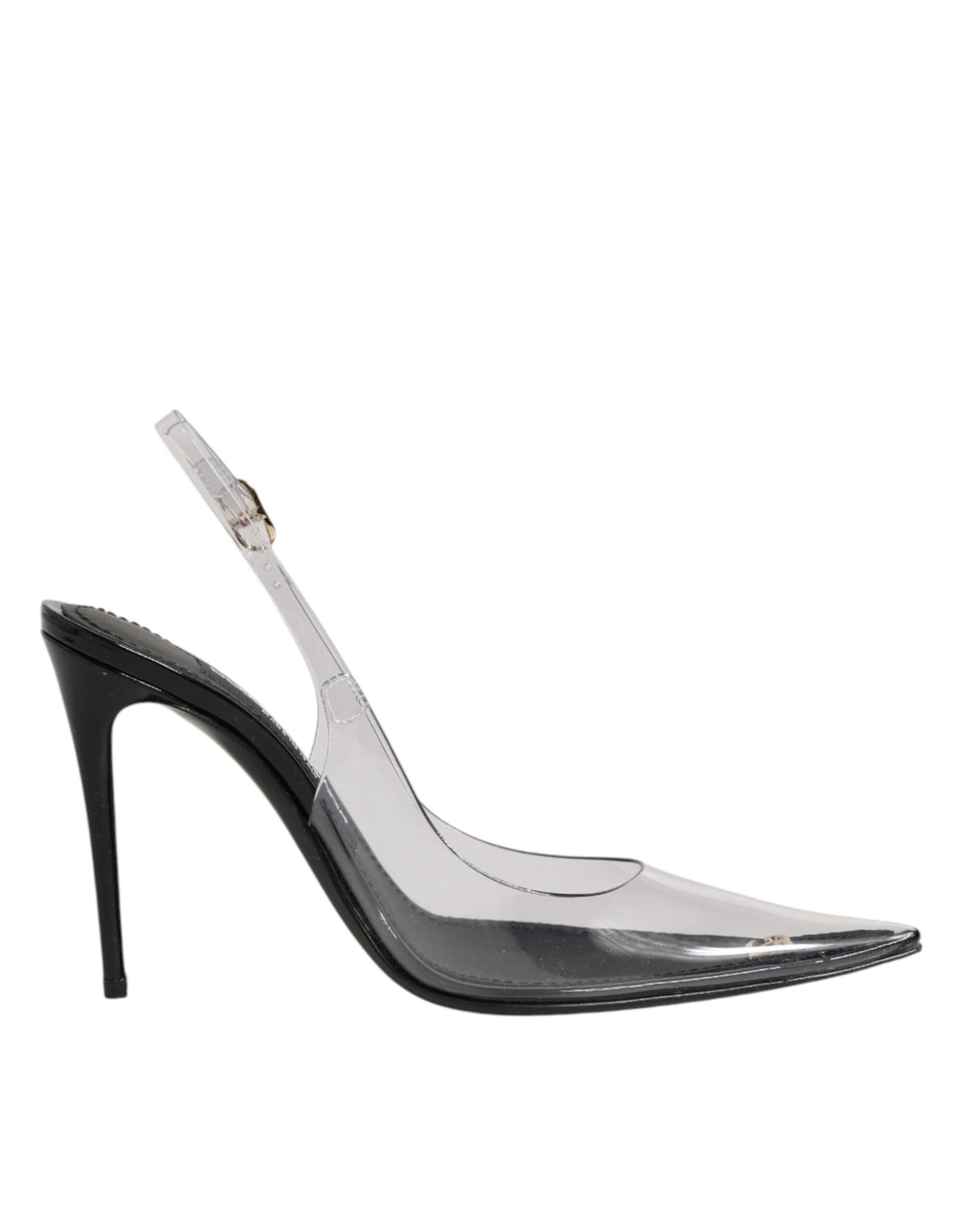 New Dolce & Gabbana Black Leather Clear PVC Slingback Pumps Shoes