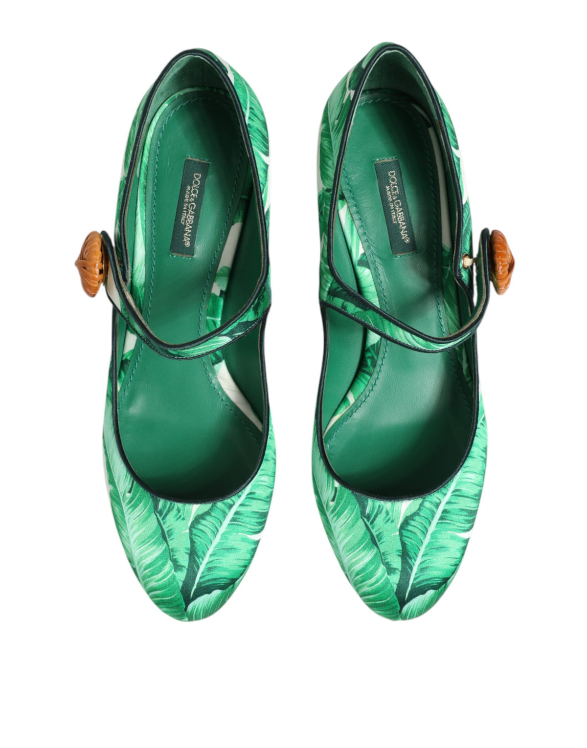 New Dolce & Gabbana Green Silk MARY JANES Leaf Sandals Shoes
