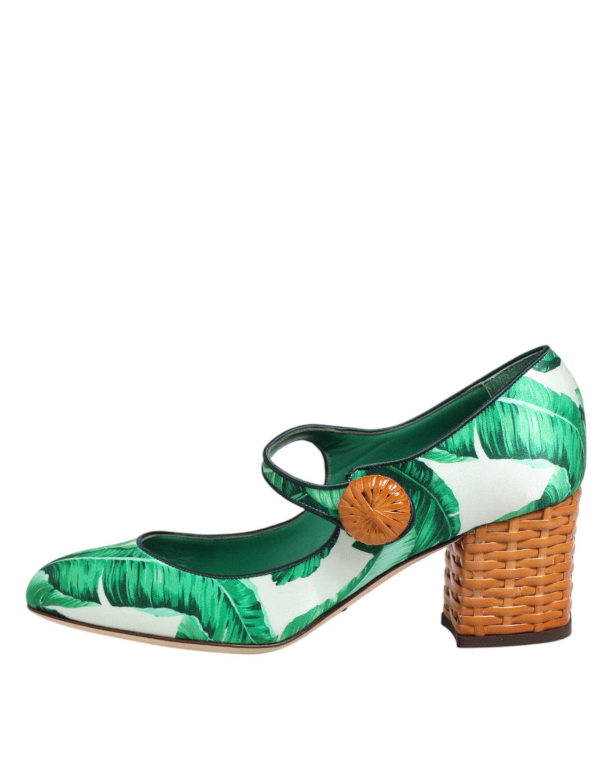 New Dolce & Gabbana Green Silk MARY JANES Leaf Sandals Shoes