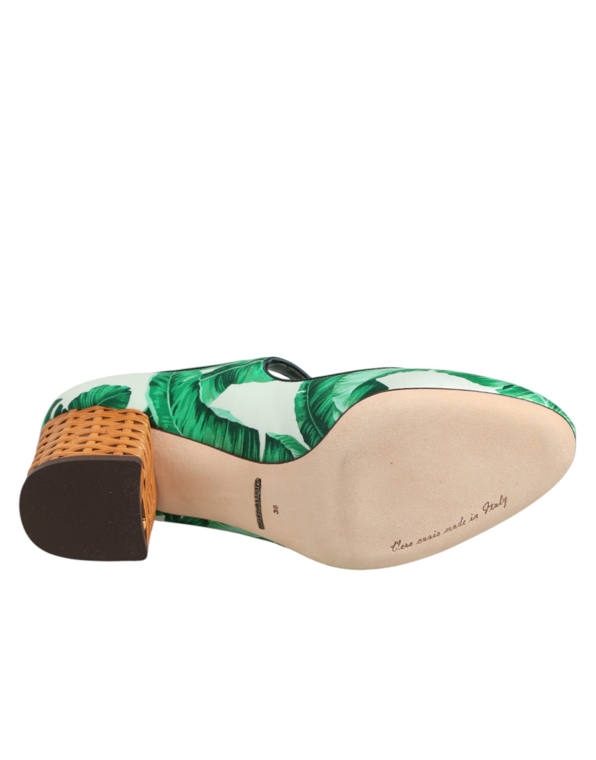 New Dolce & Gabbana Green Silk MARY JANES Leaf Sandals Shoes