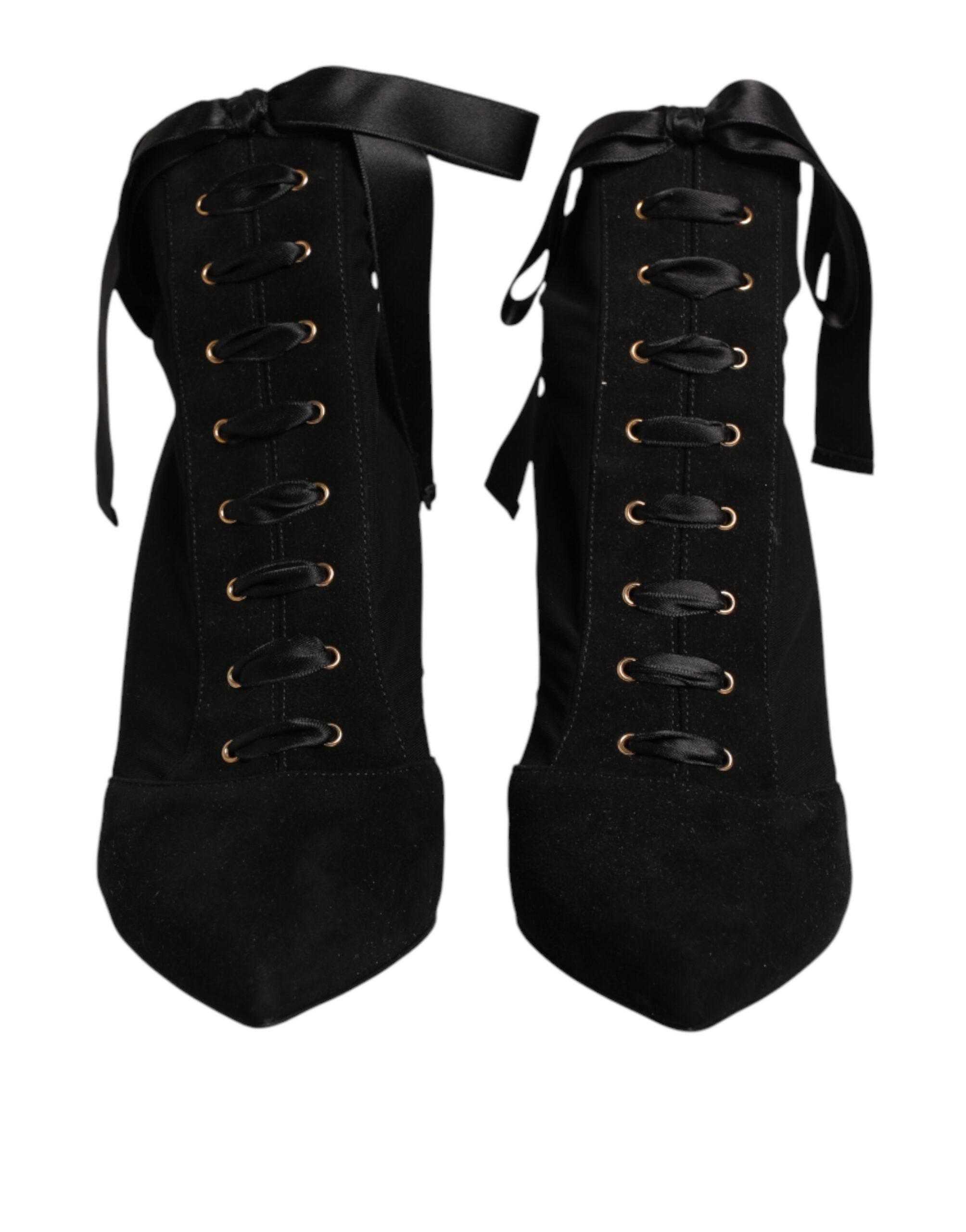 New Dolce & Gabbana Black Stiletto Heels Lace Up Boots Shoes