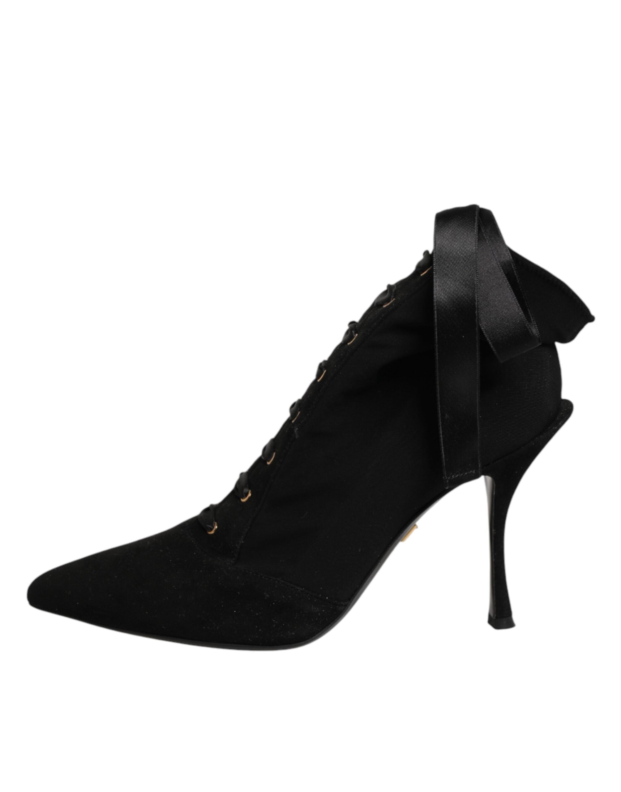 New Dolce & Gabbana Black Stiletto Heels Lace Up Boots Shoes