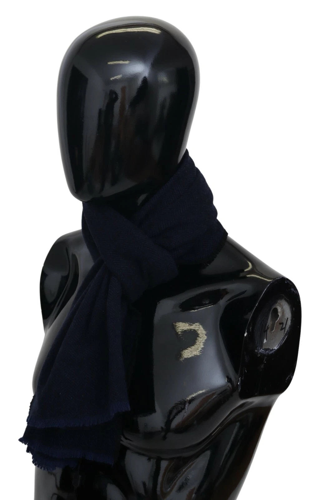 New M Missoni Dark Blue Wool Unisex Neck Wrap Fringes Logo Scarf